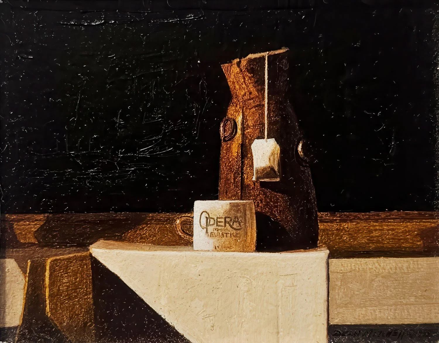  OPERA MUG, TEA & JUG  (4" x 5"; 10¼" x 11" framed)
 Oil on panel. 2019.
