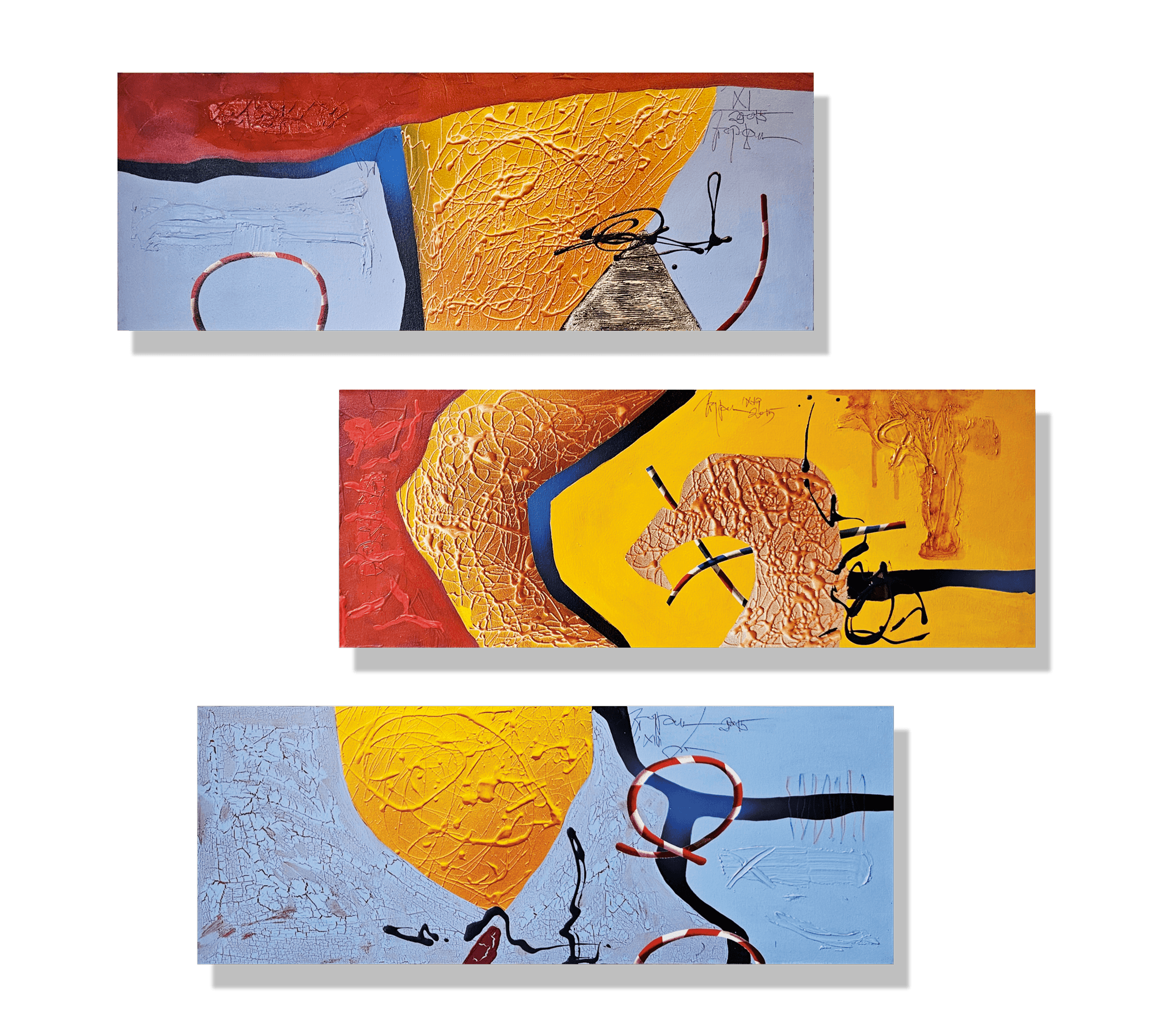  Asymmetric Triptych  40" x 36" (individual panels 12" x 30")  Mixed media on canvas