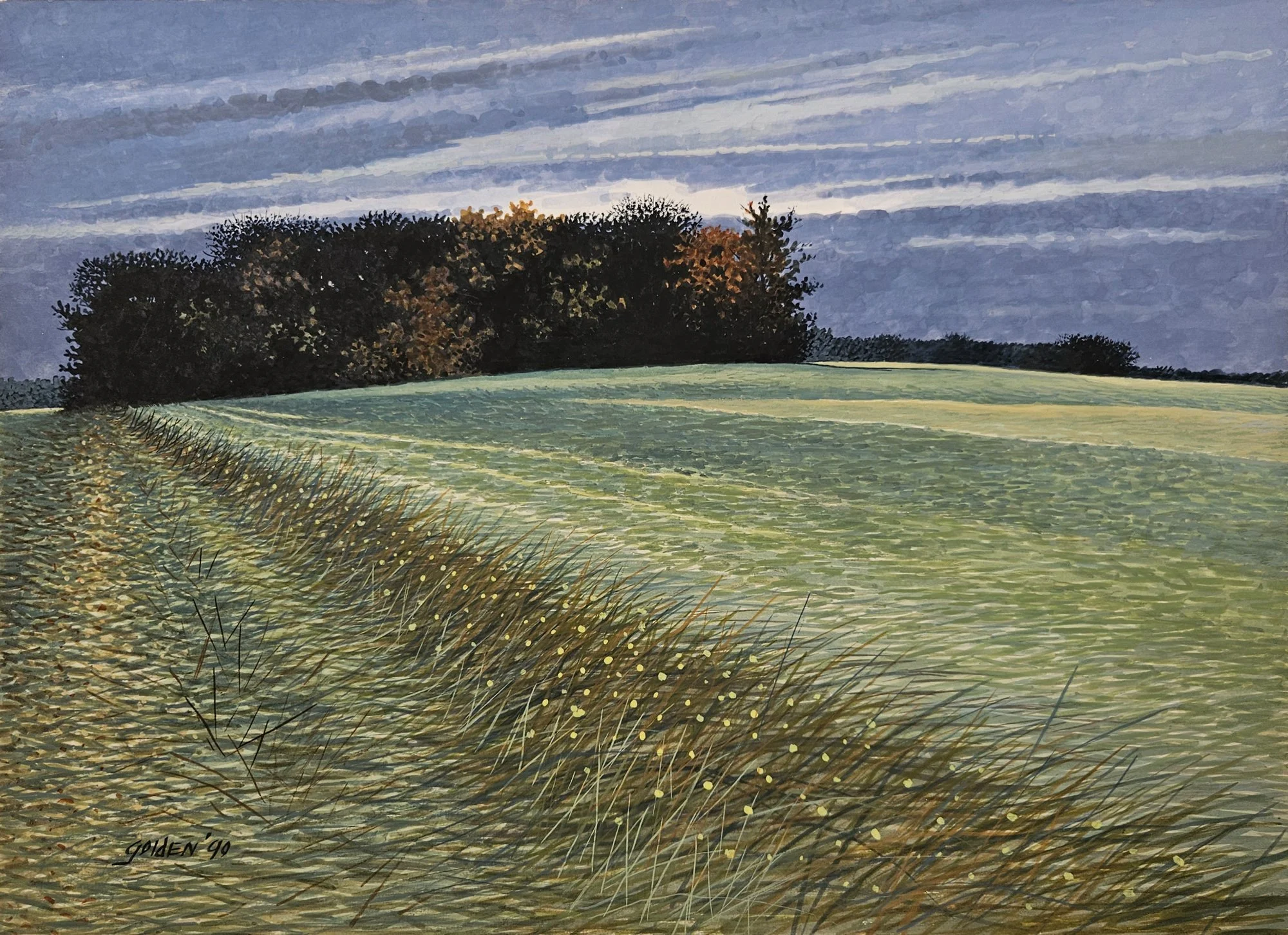  SOUTHERN LANDSCAPE  (14" x 20"; 24" x 30" framed)
 Watercolor. 1990.