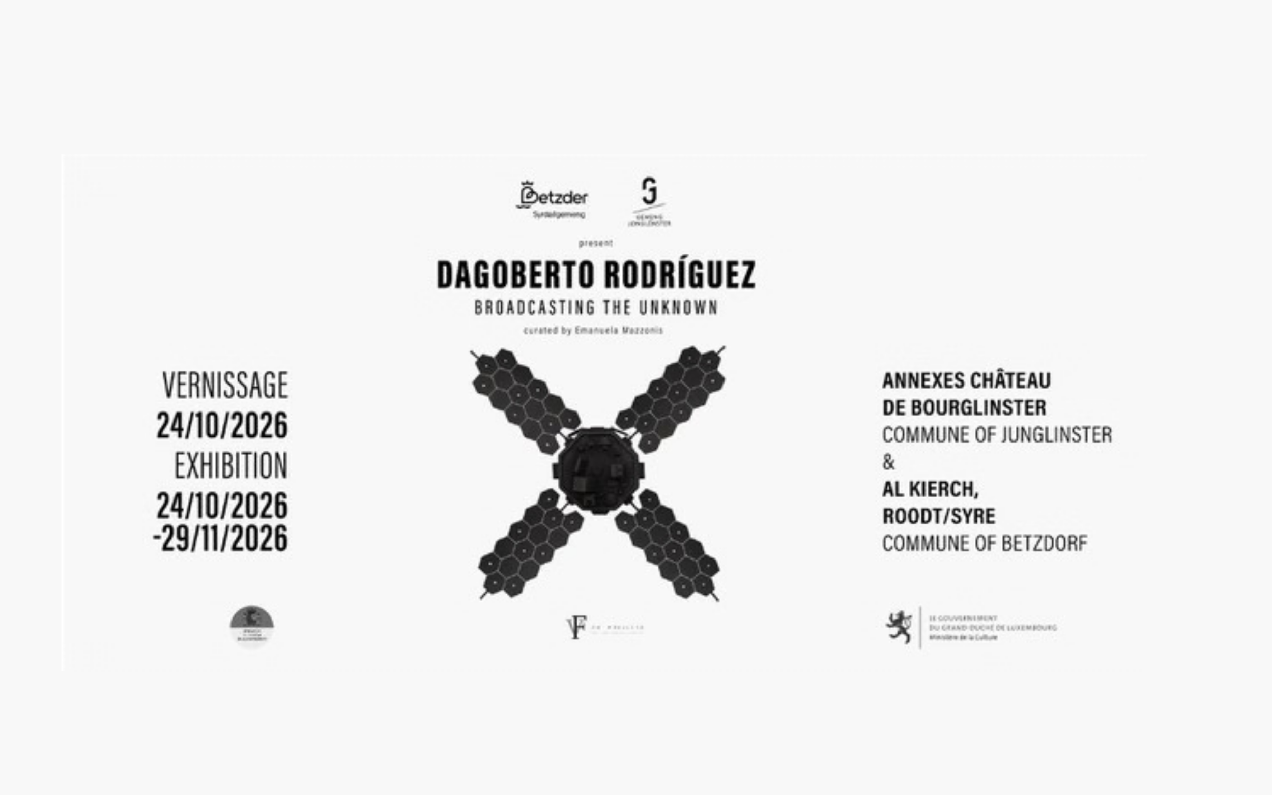 DAGOBERTO RODÍGUEZ - "Broadcasting the unknown" - October 24, 2026 l Annexes Chateau Bourglinster & Al Kierch, Betzdorf, LUXEMBOURG 