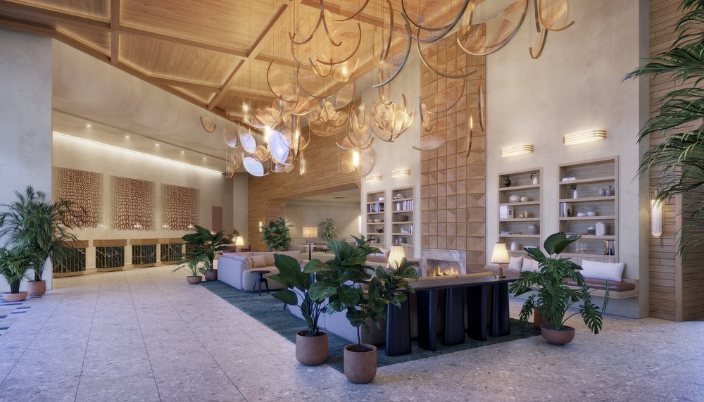 A rendering of what the lobby will look like when construction is finished. Image credit Hyatt Regency Irvine