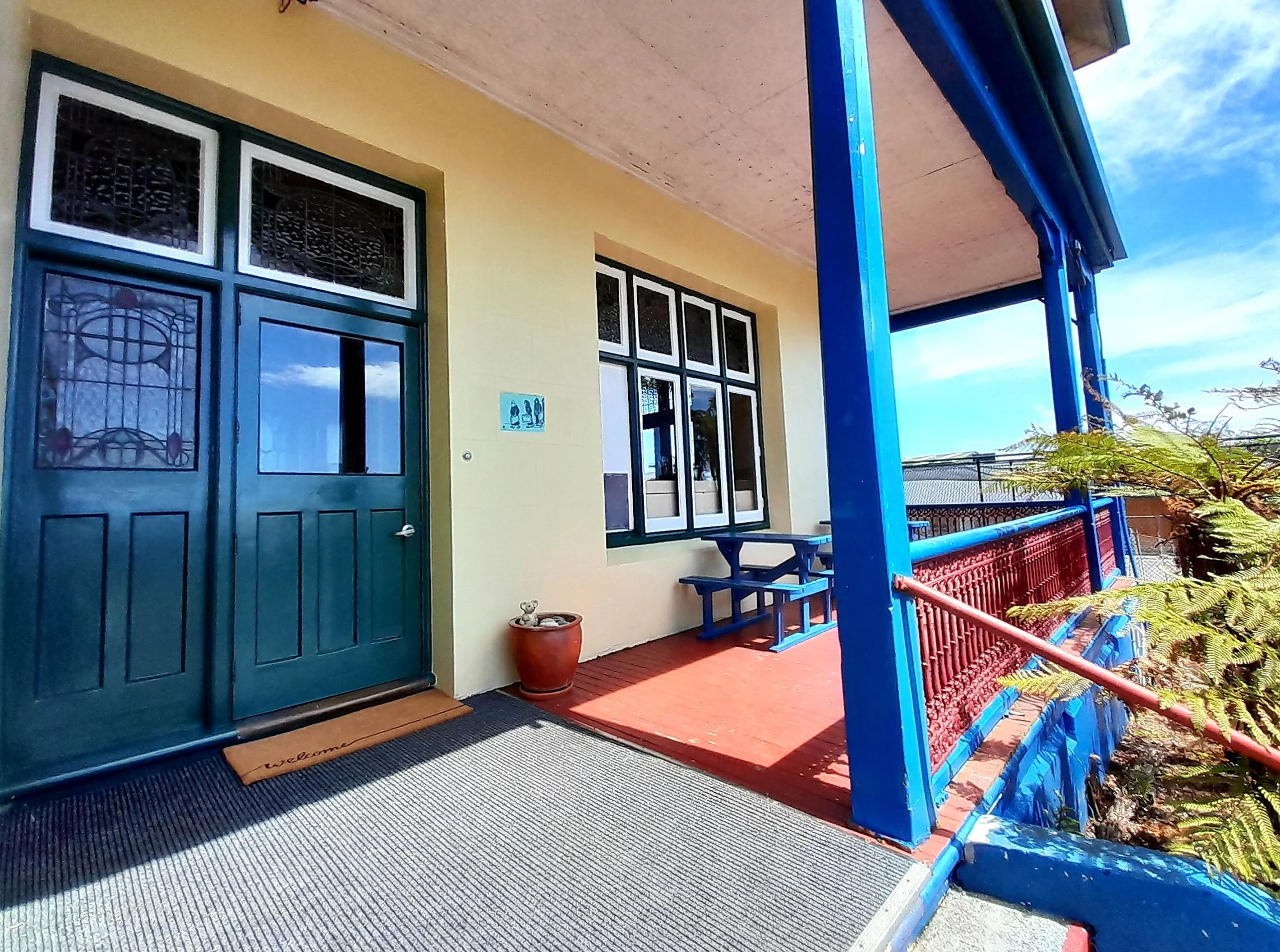 Main Entrance to Heritage accommodation for flashpackers visiting West Coast of New Zealand.