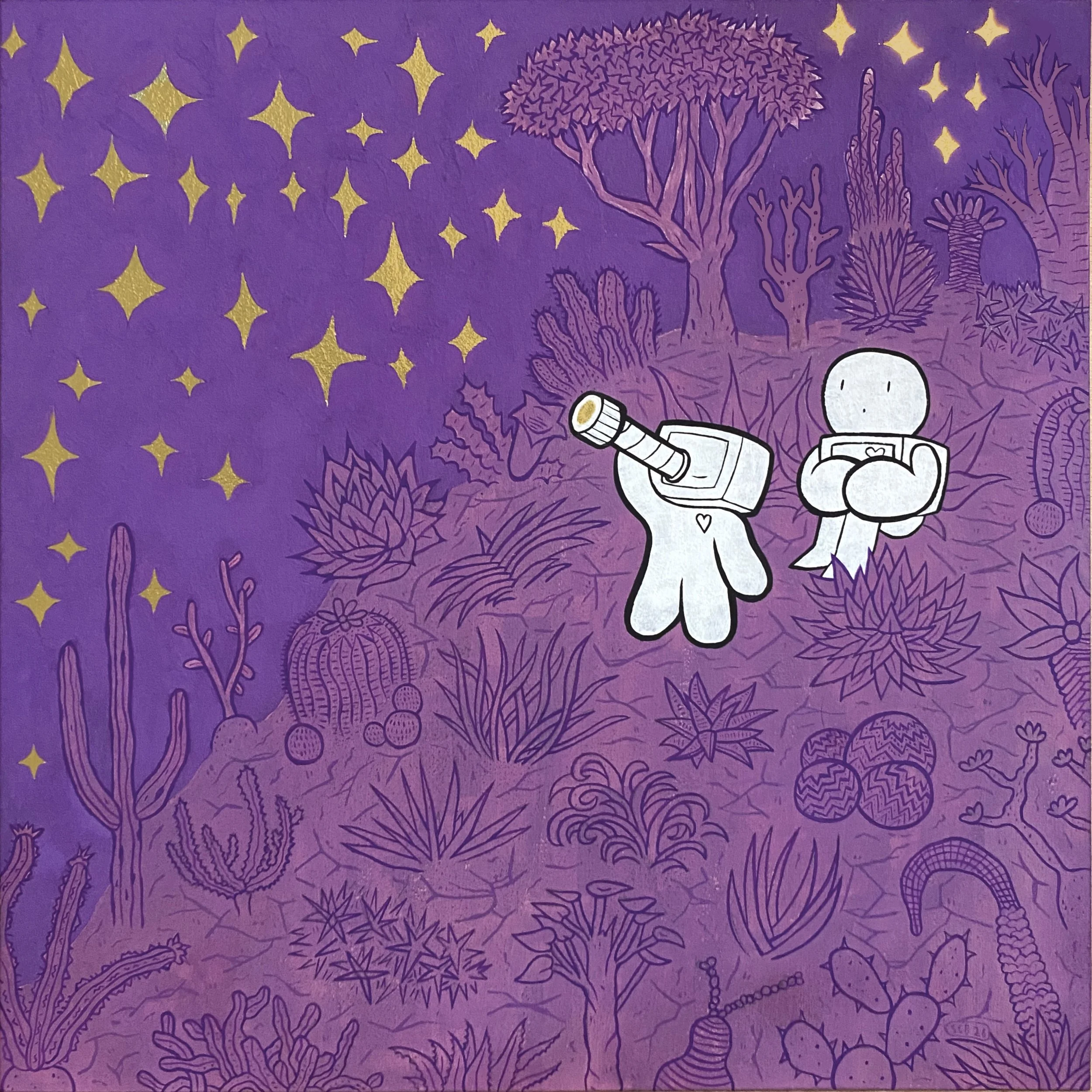 "Kaleidoscope" painting for "Art Collector Starter Kit XI" art show at Corey Helford Gallery (acrylic gouache and metal leaf on panel)