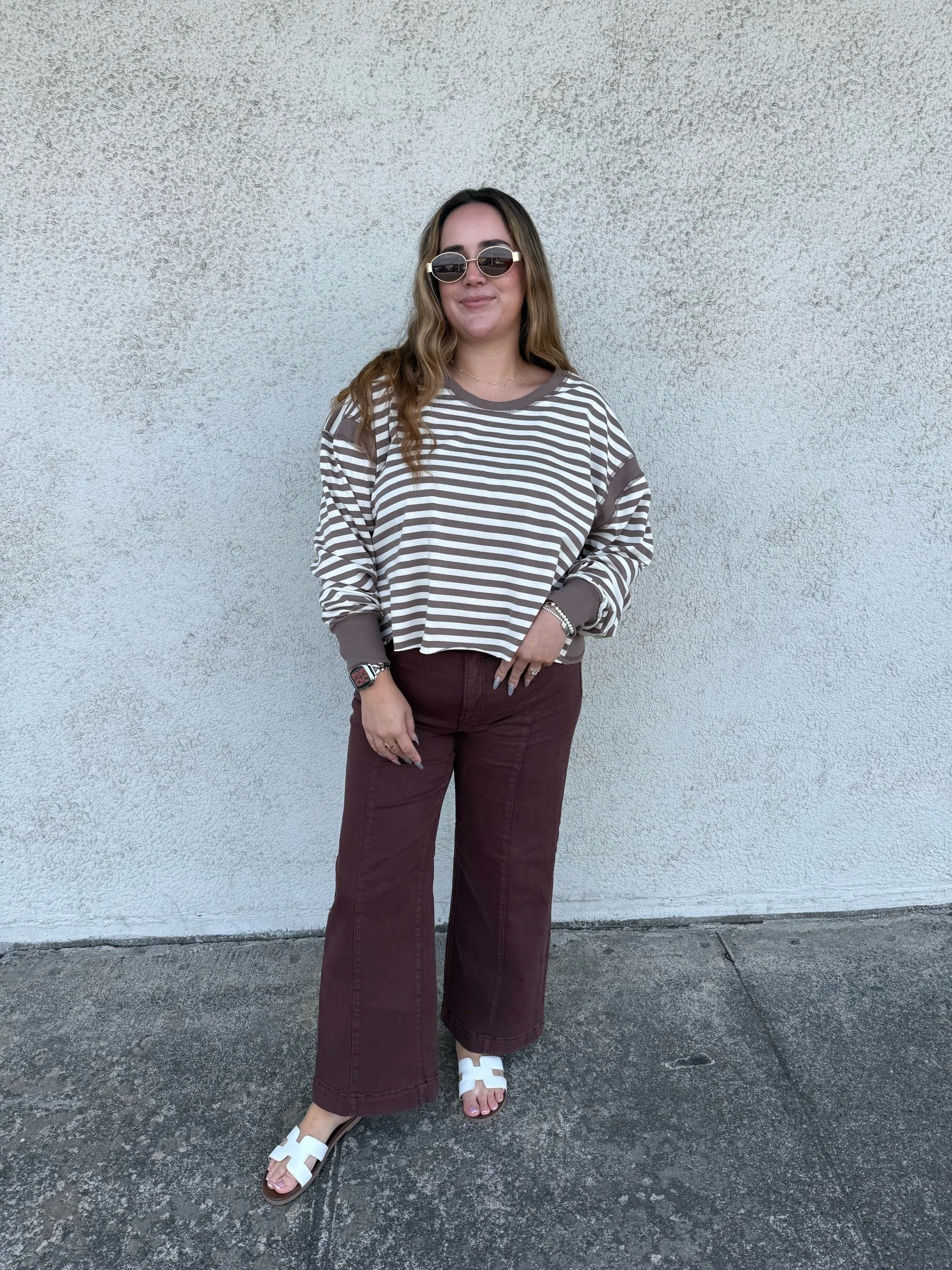 Stripe-aholic Sweater Top - Tan & White