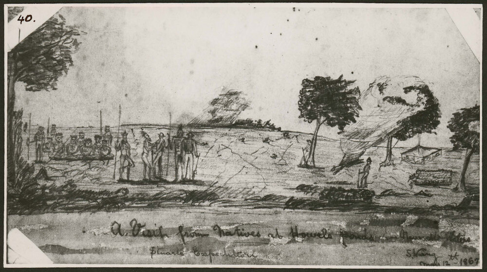 Camp at Howell's Ponds, Meeting of Natives, drawn 12 May 1862. Photo 40