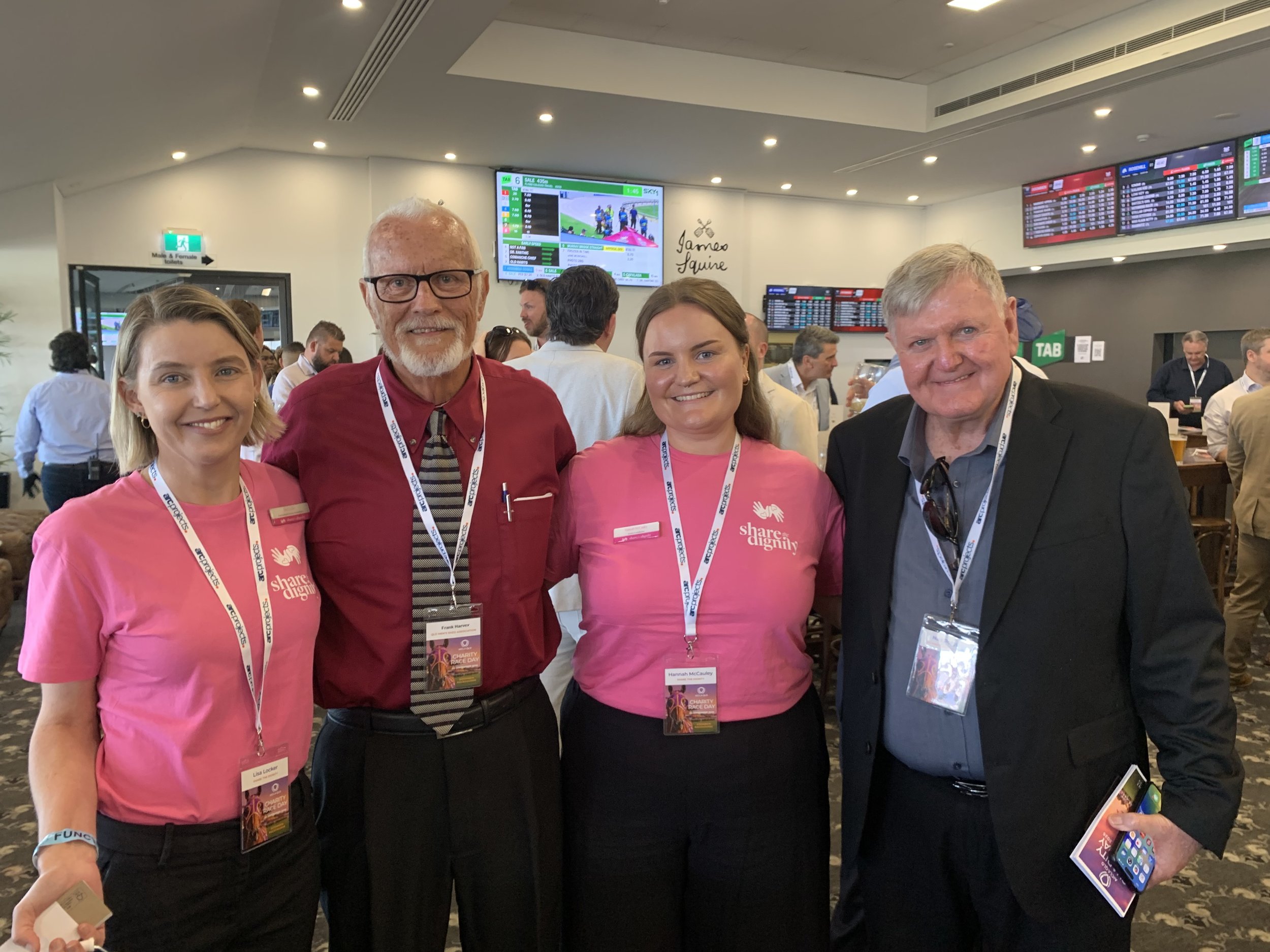 Pictured: Lisa and Hannah from Share the Dignity with Frank and Neil from QMSA.