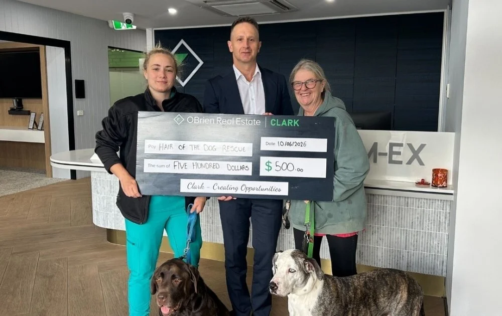 Obrien Real Estate Clark donated to Aus. Hair of the Dog Rescue. in July 2026. 