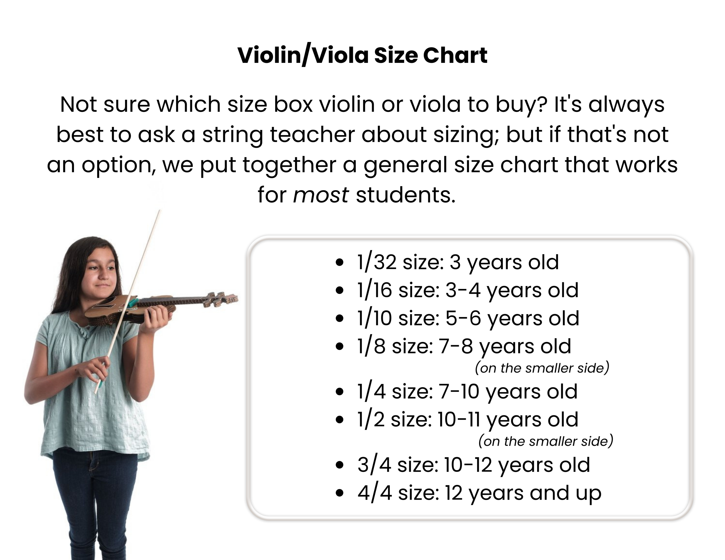 StringRise Violin Viola Size Chart