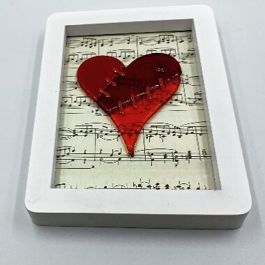 If music be the food of love, play on #vintagesheetmusic  #fusedglassart #redheart #lovehearts