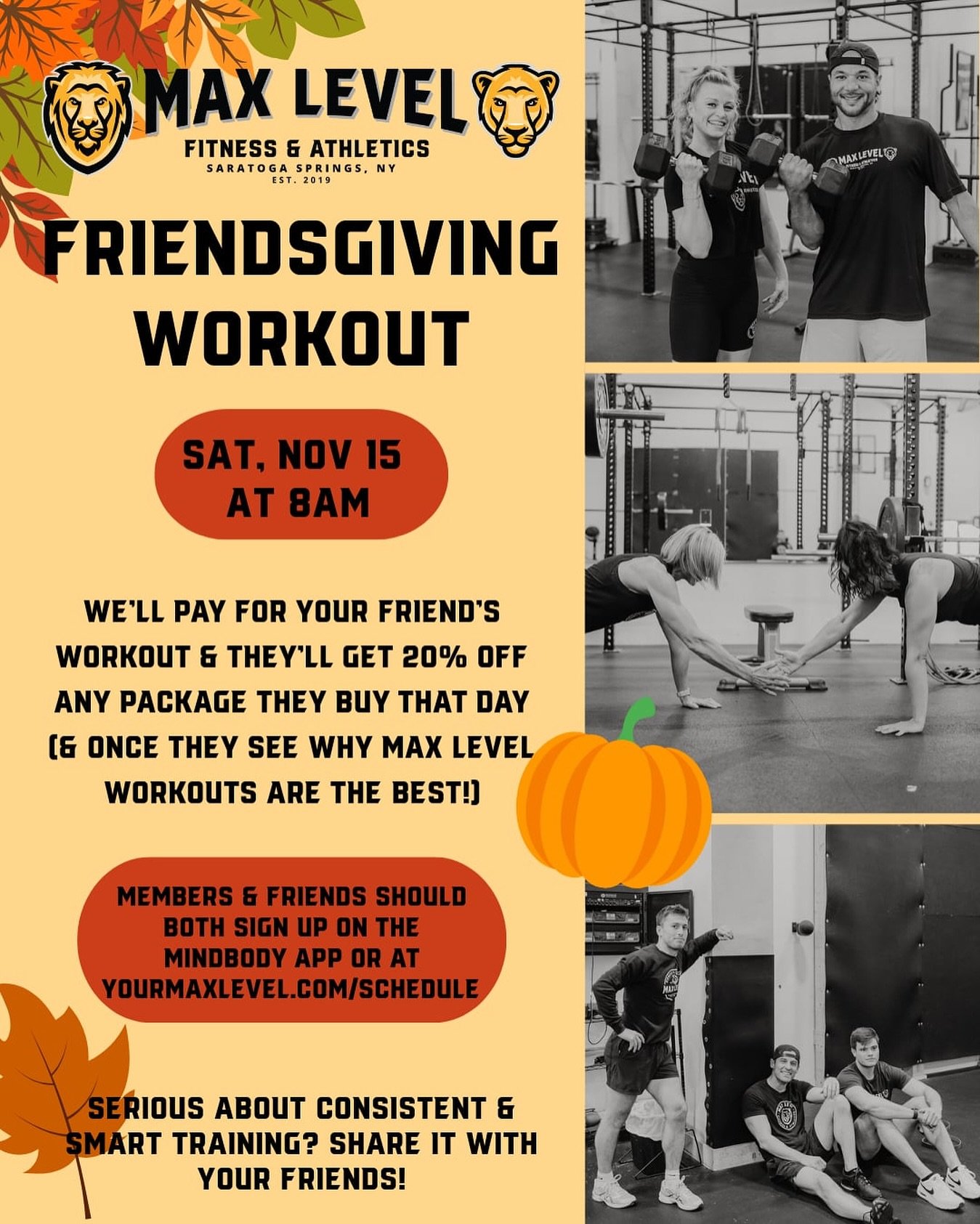 💪 Friendsgiving Workout &mdash; Bring a Friend FREE!
Saturday, Nov 15 &bull; 8AM

Nothing says Friendsgiving like sweating it out together 🦃🔥

Bring a friend on us for the Daily Grind workout &mdash; we&rsquo;ll cover their drop-in, and if they gr