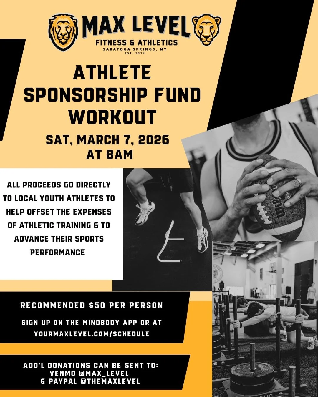 It&rsquo;s time for our Spring Athlete Sponsorship Fund Workout. Join us on Saturday, March 7th at 8am for a workout that won&rsquo;t only feel good, but will DO good! 
 
Recommended cost/donation is $50 per person. ALL proceeds go directly to local 
