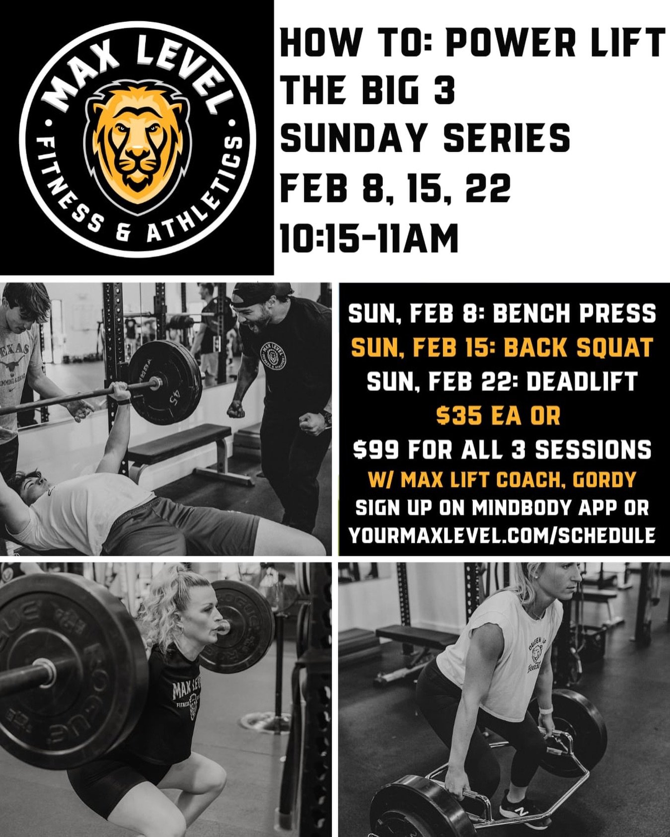 🏋️ Powerlifting Foundations Sunday Series 🏋️

Want to lift heavier, safer, and with more confidence under the bar in classes or competitions?

Join Max Lift Coach @gordysmith1 for a 45-minute, hands-on Sunday workshop series focused on the three mo
