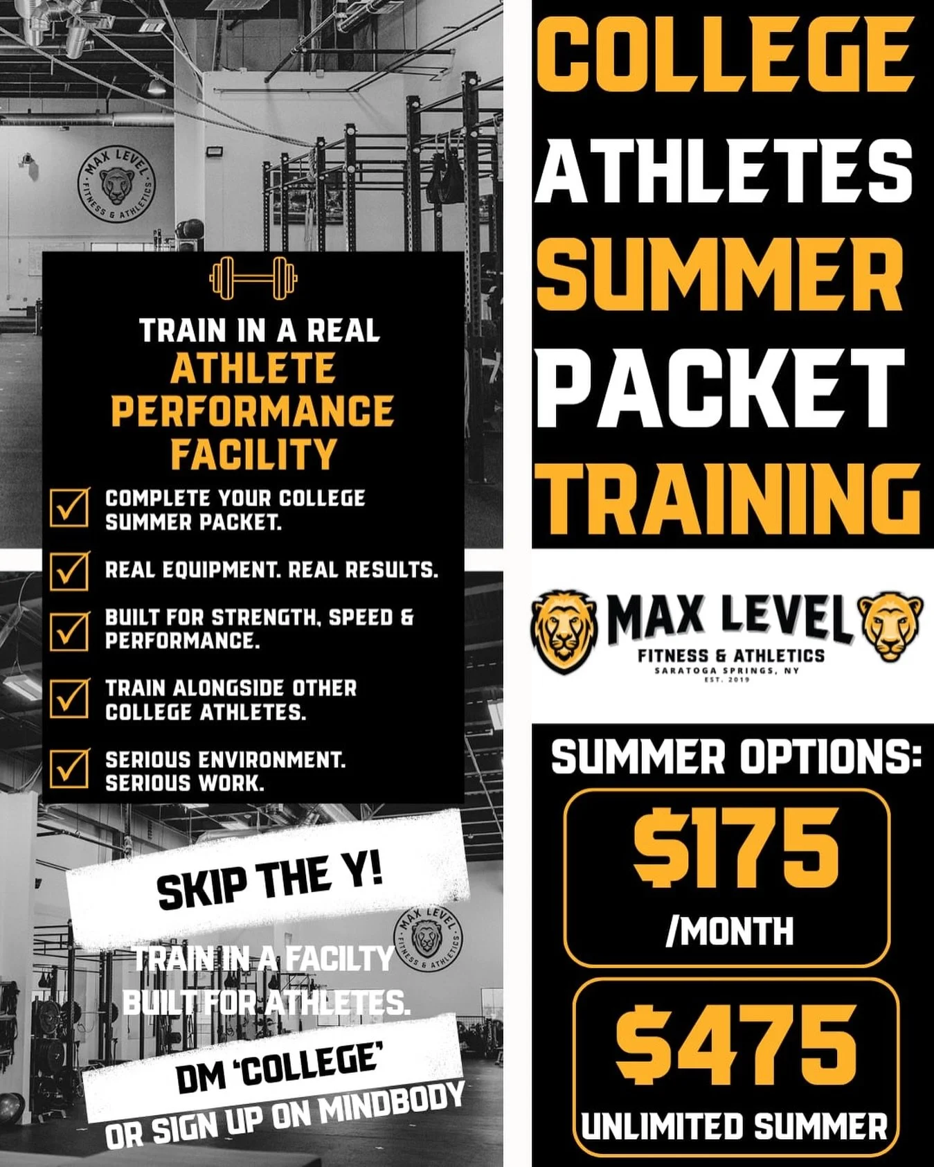 COLLEGE ATHLETES:
Your summer packet deserves more than random workouts at a cookie-cutter gym.

Train in a real athlete performance facility with experienced coaches, real equipment, and an environment built for serious work. 💪

✔ Complete your col