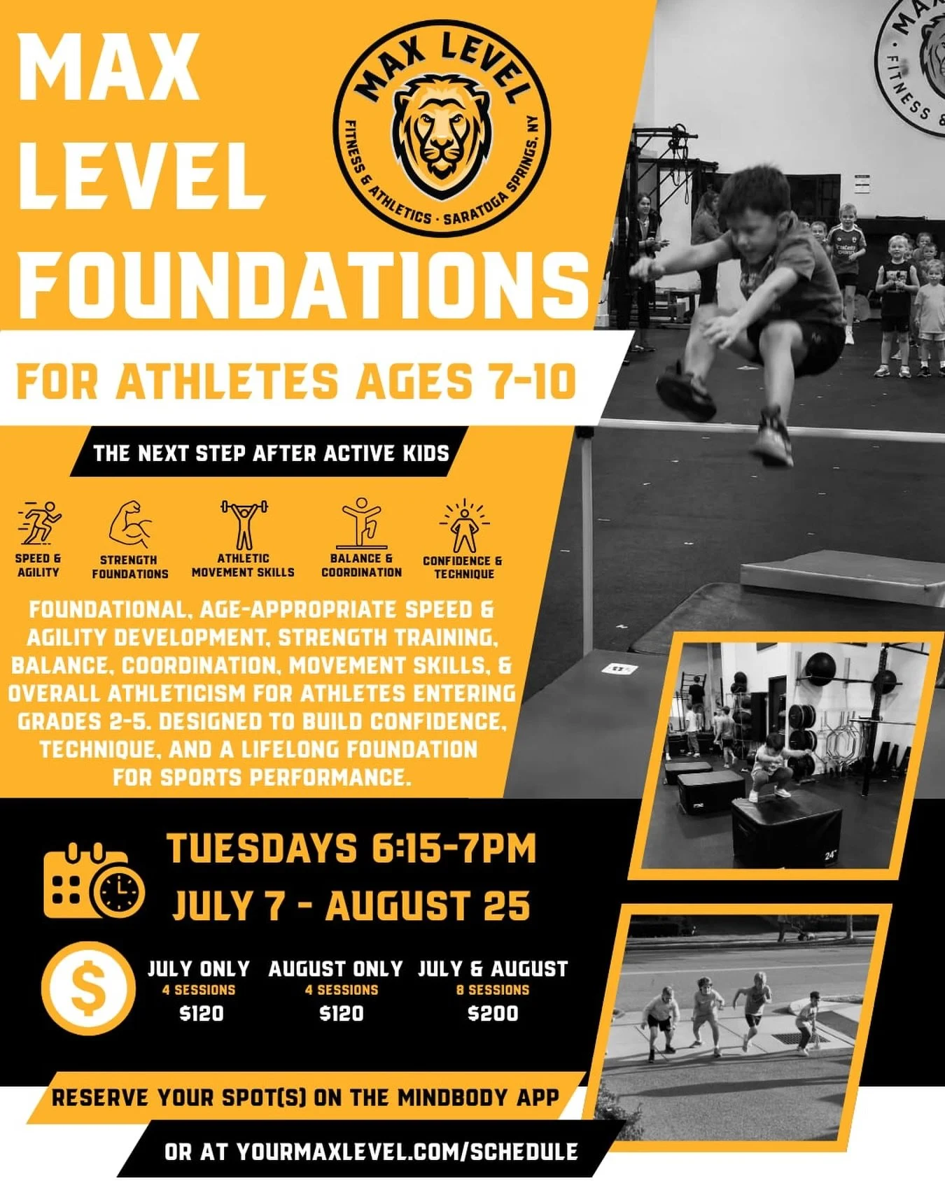 🏃&zwj;♂️⚡ The next step after Active Kids starts July 7! 💪🦁

Introducing Max Level Foundations &mdash; our new training program for athletes ages 7&ndash;10 (entering 2nd&ndash;5th grade) designed to bridge the gap between Active Kids and our Midd