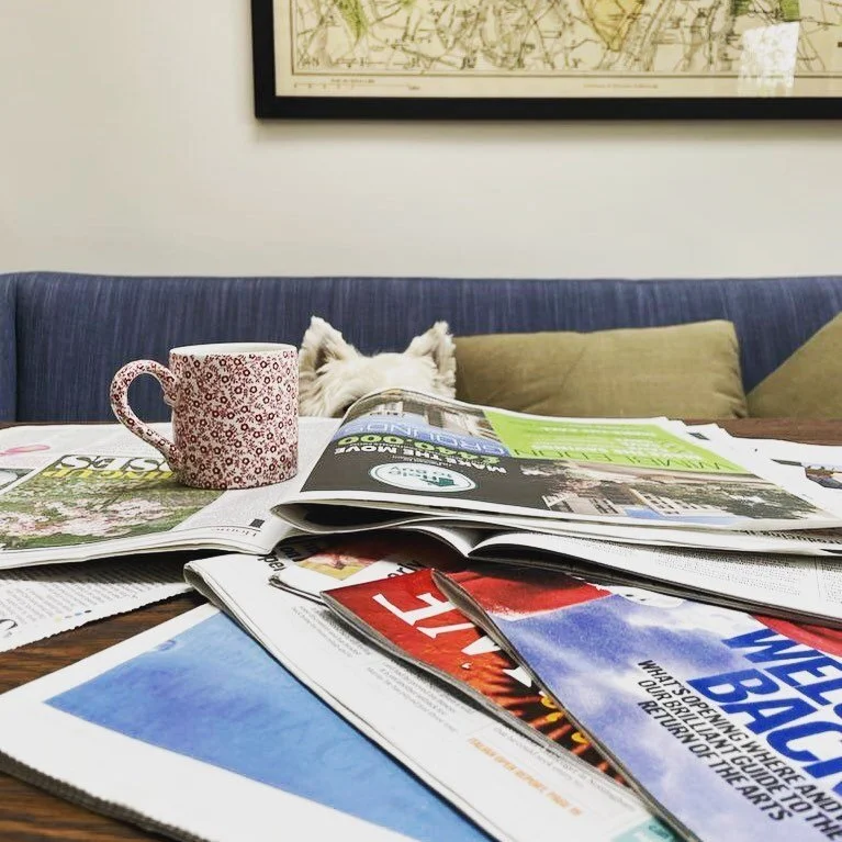 Henry still trying to catch up on weekend supplements #newspaper #papers #dog #interiors #busyday #sunday #afternoon #london