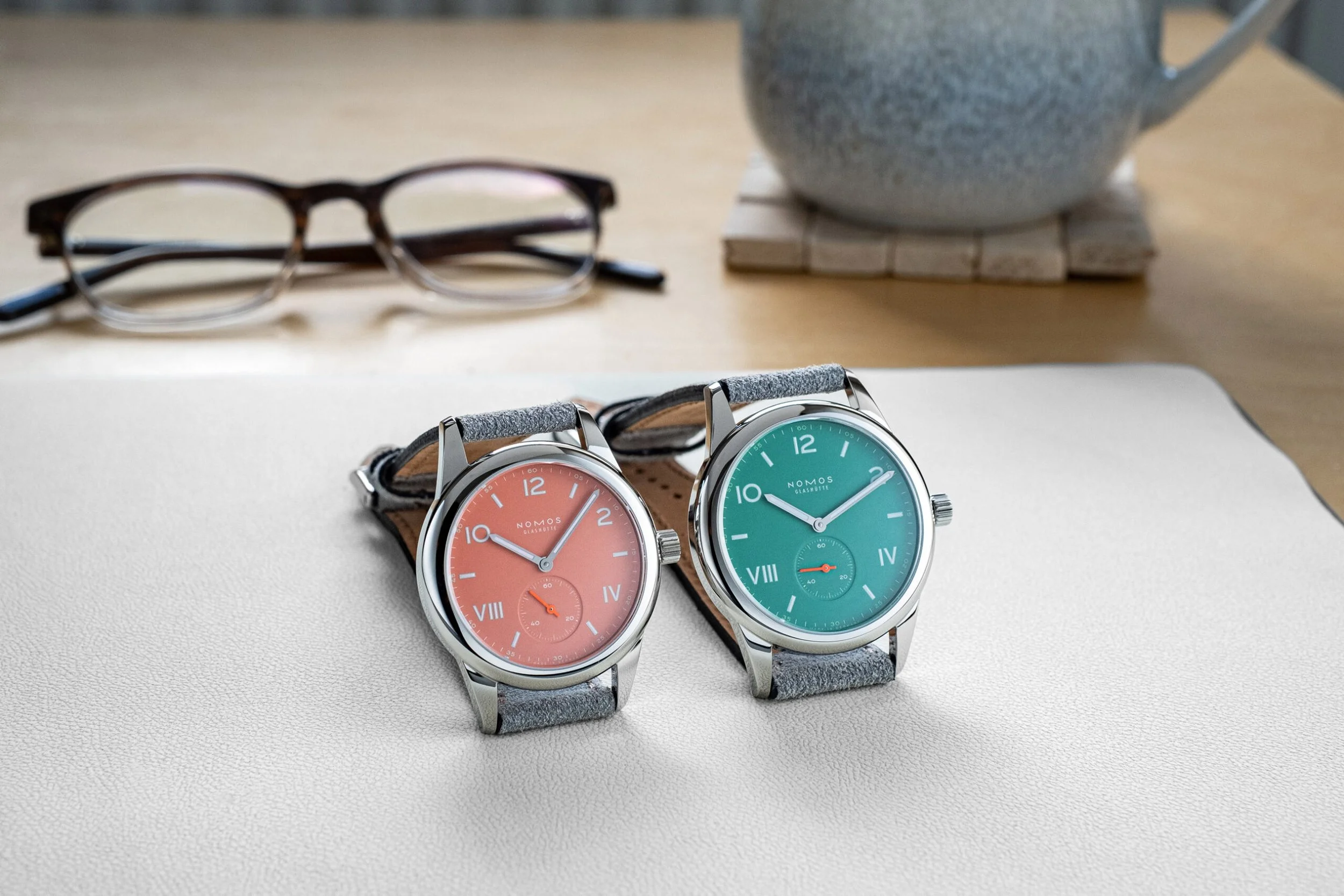 Introducing The NOMOS Club Campus Cream Coral and Electric Green