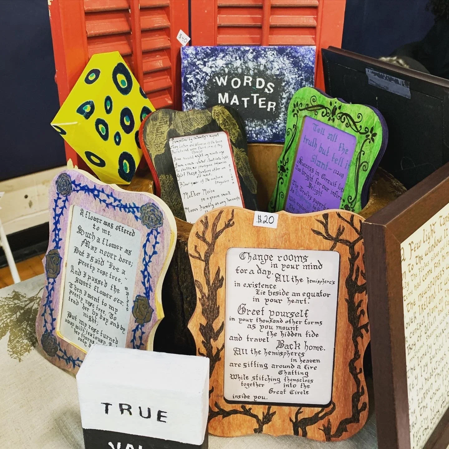 Custom framed calligraphy at Brooklyn Pop Up Winter Market 2021