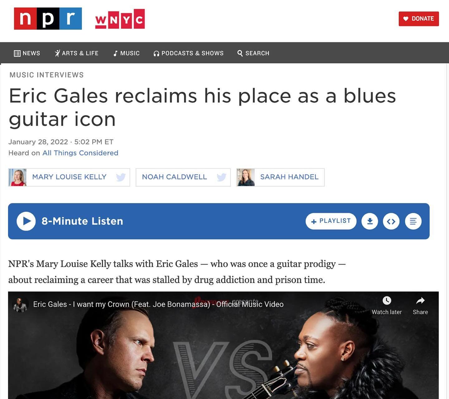 &ldquo;Now, Eric Gales is five years sober and out with a new album called &lsquo;Crown,&rsquo; a not-so-subtle hint that he is ready to reclaim his place as a blues guitar icon. &lsquo;It's really a miracle for me to even be sitting here having a co
