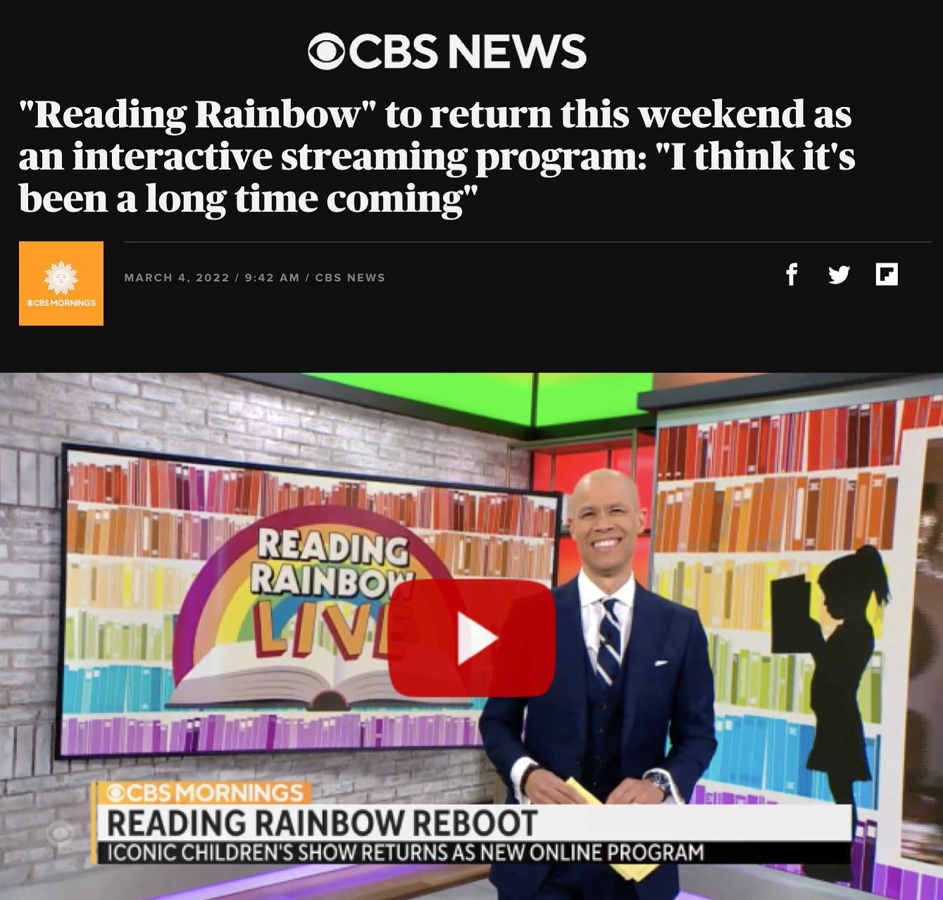 &ldquo;This weekend, the classic television show &mdash; which went off the air more than a decade ago &mdash; returns as an interactive streaming program called &ldquo;@readingrainbowlive,&rdquo; @cbsnews' @vladduthierscbs reports. &ldquo;The show m