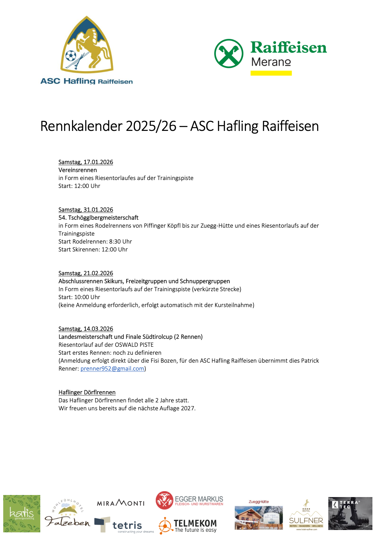 Rennkalender und Infos FISI