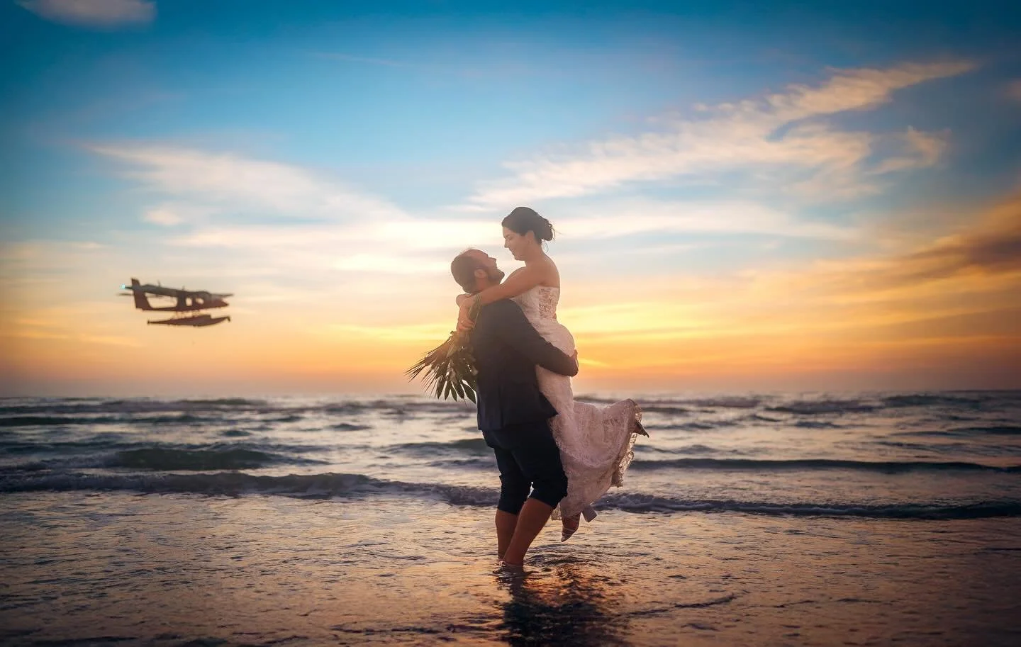 Working on a longer carousel for Gina and Jake&rsquo;s beautiful beach ceremony, but these sunset portraits totally deserve their own moment. Shout out to the pilot who saw us on the beach and did a little fly by! 😍🌅

#beachwedding #sarasotawedding