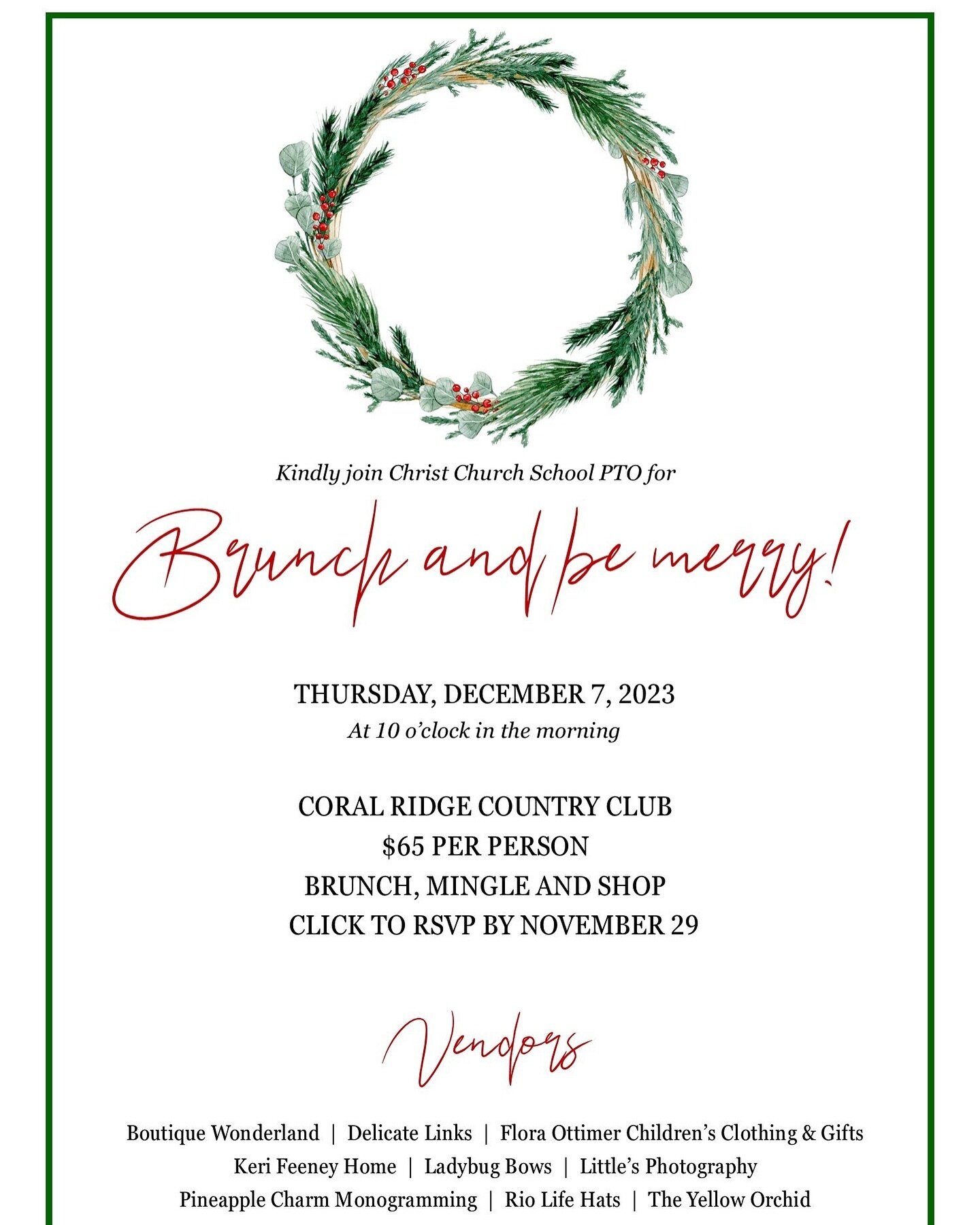 This week is super busy for our shop, on Thursday we will be joining the @christchurchschoolfl families to shop and brunch! 
Can&rsquo;t wait to see you all there 🎁🎄🎅🏻