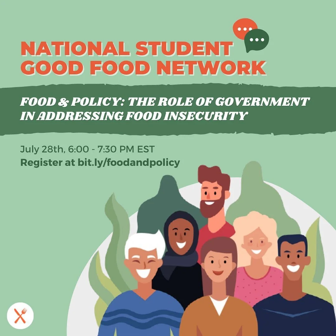 JOIN US July 28th 6:00-7:30 pm EST for a national discussion on what policy is and how students can contribute to developing food policies to address food insecurity 🍽
 
We will be sharing existing issues with post-secondary food systems and what the possible solutions are. This network event is an exciting opportunity to inform Meal Exchange&rsquo;s policy work! Please come prepared with ideas and suggestions for tackling post-secondary student food insecurity. We&rsquo;re looking forward to some fruitful discussions 🍊💬

🔗 Check out the link in our bio for register for this upcoming event or simply head to www.mealexchange.com/events

#foodsecurity #foodinsecurity #foodsecurityisfreedom #foodinsecurityawareness #foodsecurityforall #foodsecuritymatters #fightfoodinsecurity #foodsecurity4all #foodjustice #foodjusticeisracialjustice #postsecondary #university #campusfood #ontario 

#politics #foodandpolitics