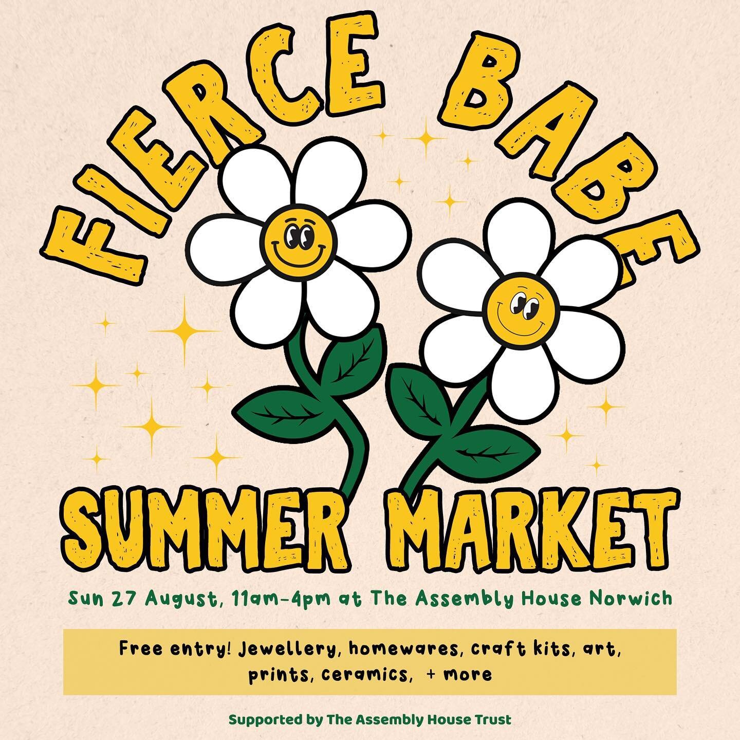 🌼 Fierce Babe 🌼
&bull;
I&rsquo;m so so happy to be back for the @fiercebabenorwich summer market in August
&bull;
Come and find me and lots of other wonderful creatives at the @assembly_house on the 27th August
&bull;
&bull;
&bull;
#BellaAndGus #Su