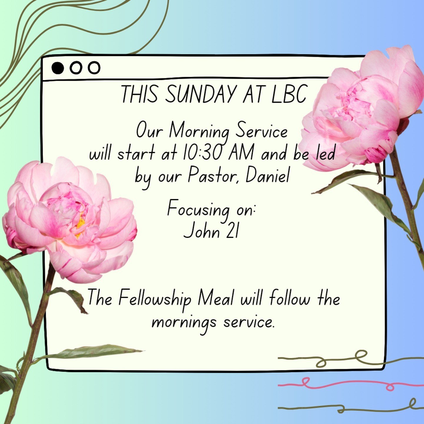 Please join us this Sunday at Lincoln Baptist Church  from 10:00am for refreshments and fellowship before the service starts at 10:30am where our Pastor, Daniel will be focusing on John 21.

After the service please feel free to stay for our first fe