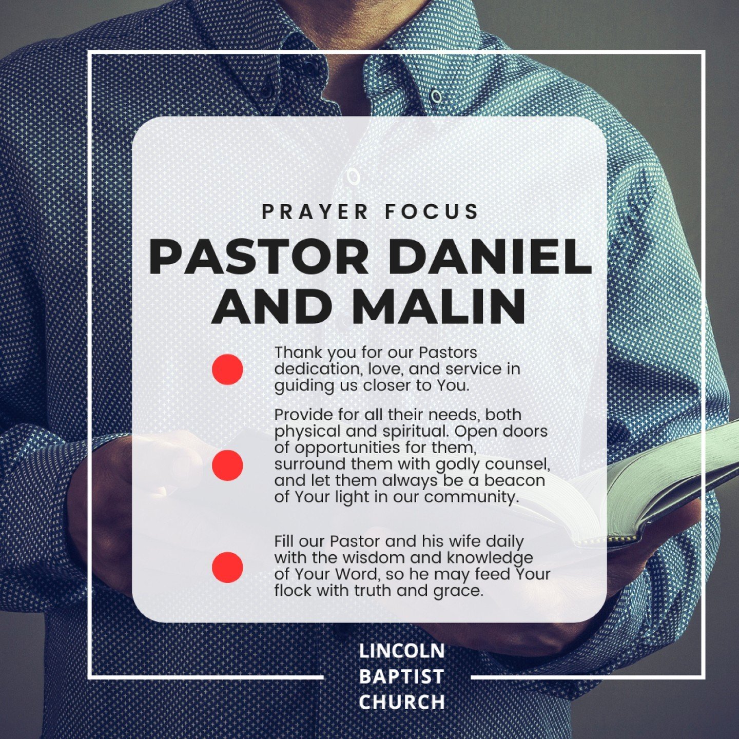 This week please keep our Pastor, Daniel and his wife Malin in your prayers. Here are a few things to focus around.

#LBC #LincolnBaptistChurch #PrayerFocus