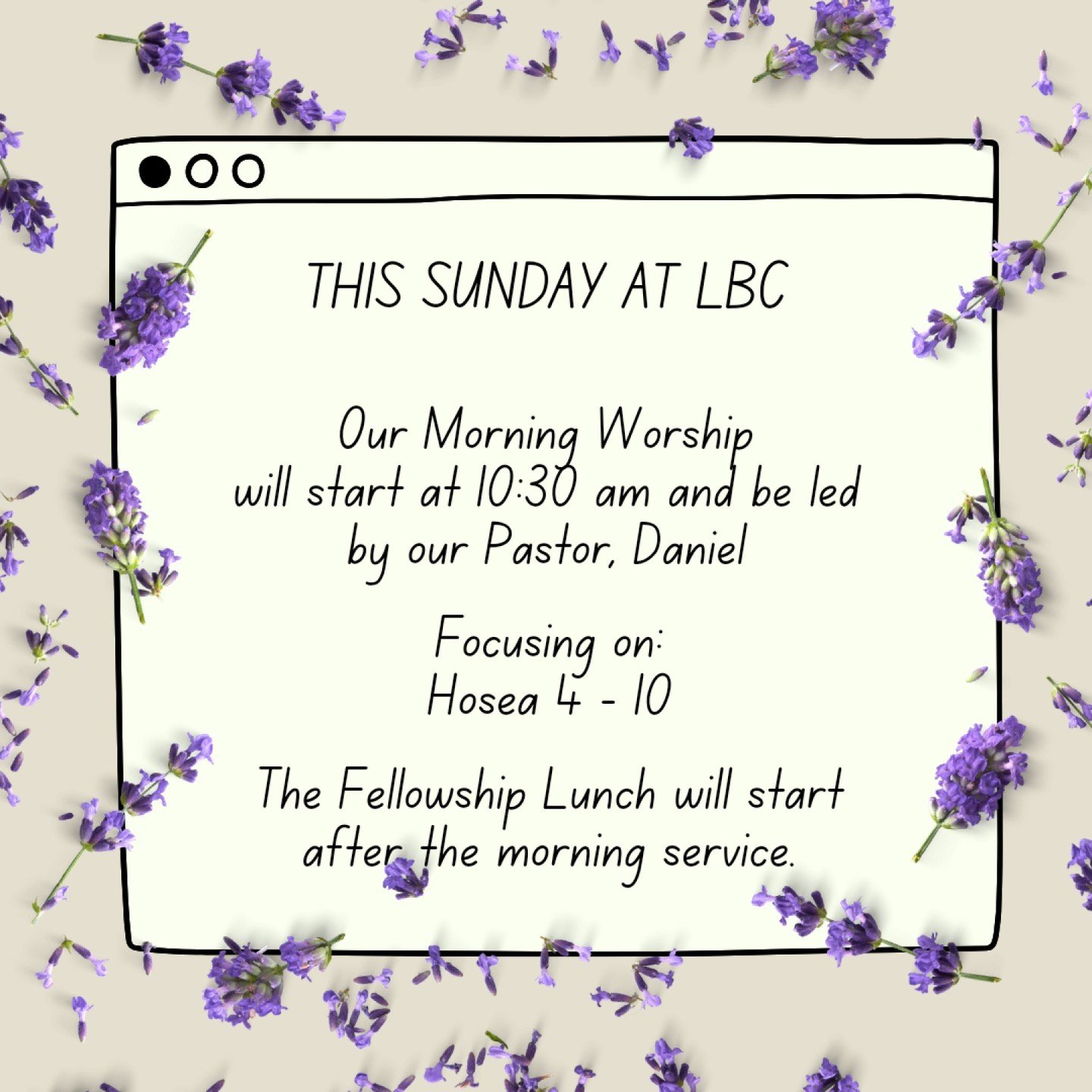 Please join us this Sunday at Lincoln Baptist Church  from 10:00 am for refreshments and fellowship before the service starts at 10:30am where  our Pastor, Daniel will be focusing on Hosea 4-10

Please stay after the morning service for our monthly F