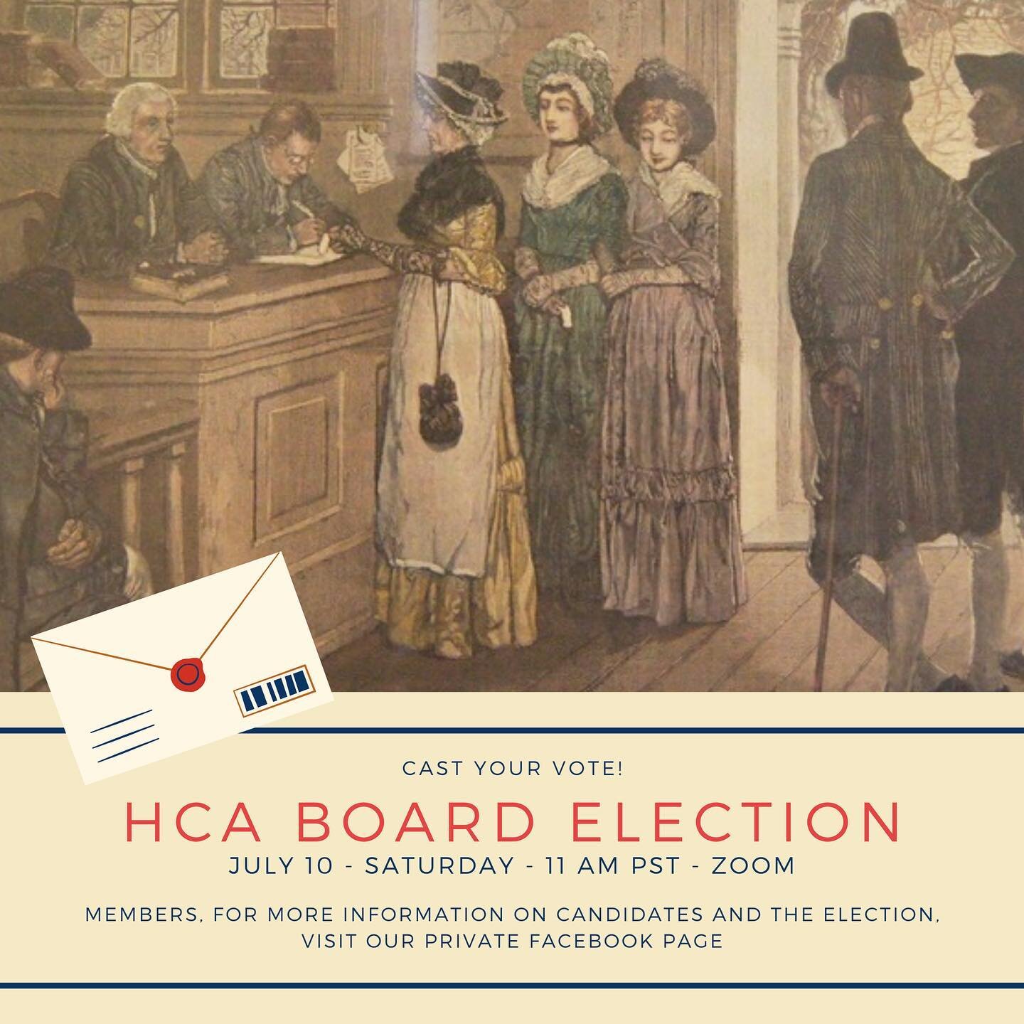 🗳 Hear ye, hear ye! 🗳 
The 2021-22 HCA board will be voted upon on July 10, 11am via Zoom.
.
If you are interested in running for any board position, please visit our private, members only Facebook group, find the election post, and list your name 