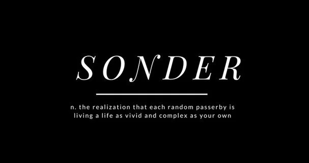 SONDER // The term Sonder has been noted as well for its relation to other people, its definition meaning &quot;the realization that each random passerby is living a life as vivid and complex as your own&quot;.

I feel like I have been encountering t