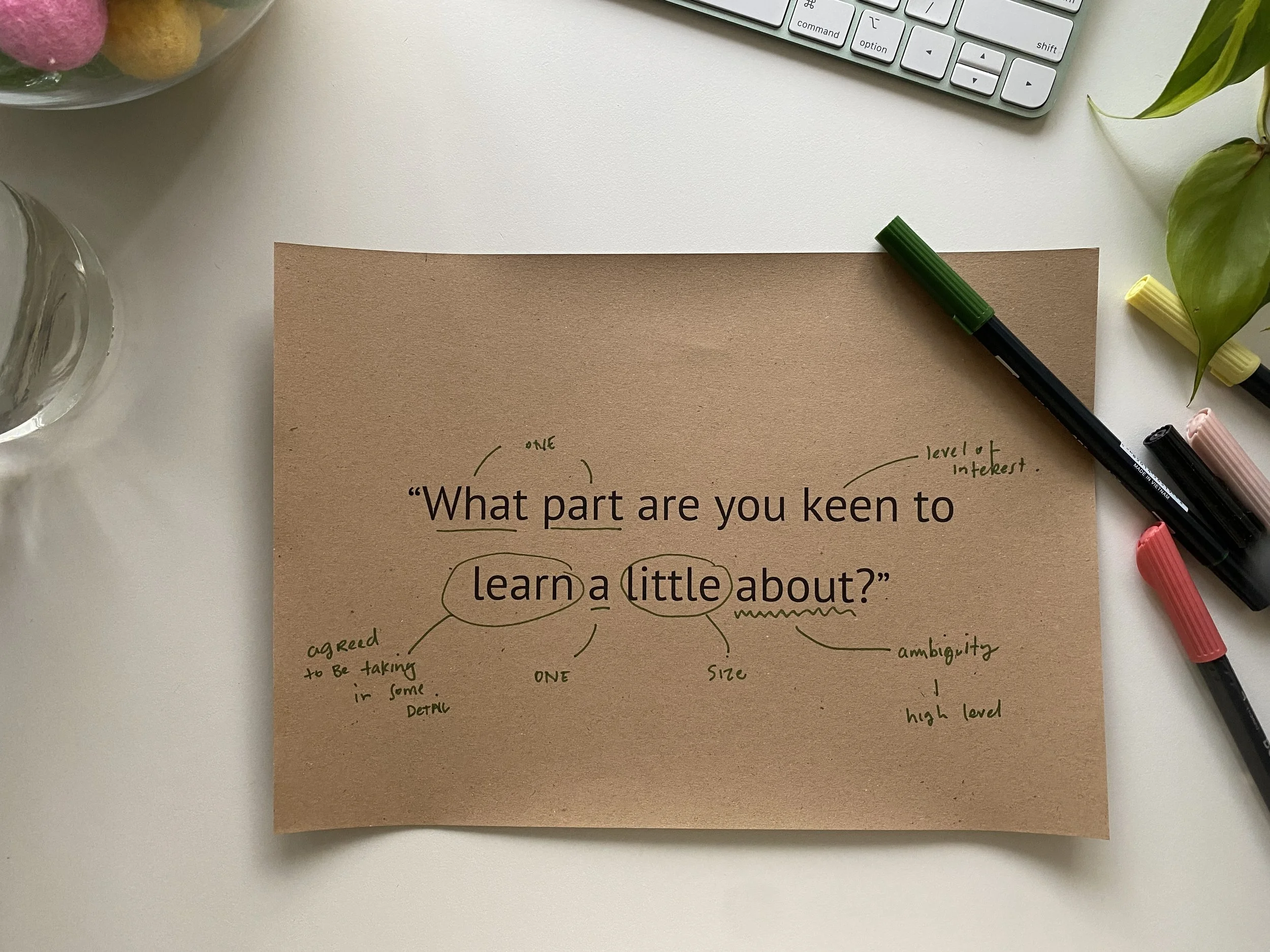 marked up page with text - what part are you keen to learn a little about