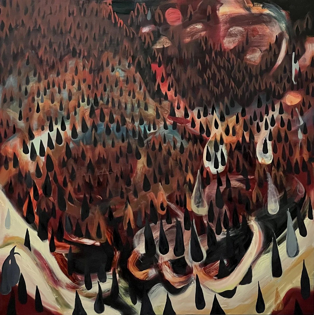 Burning through drowning, 2022, oil on canvas, 60" x 60" 