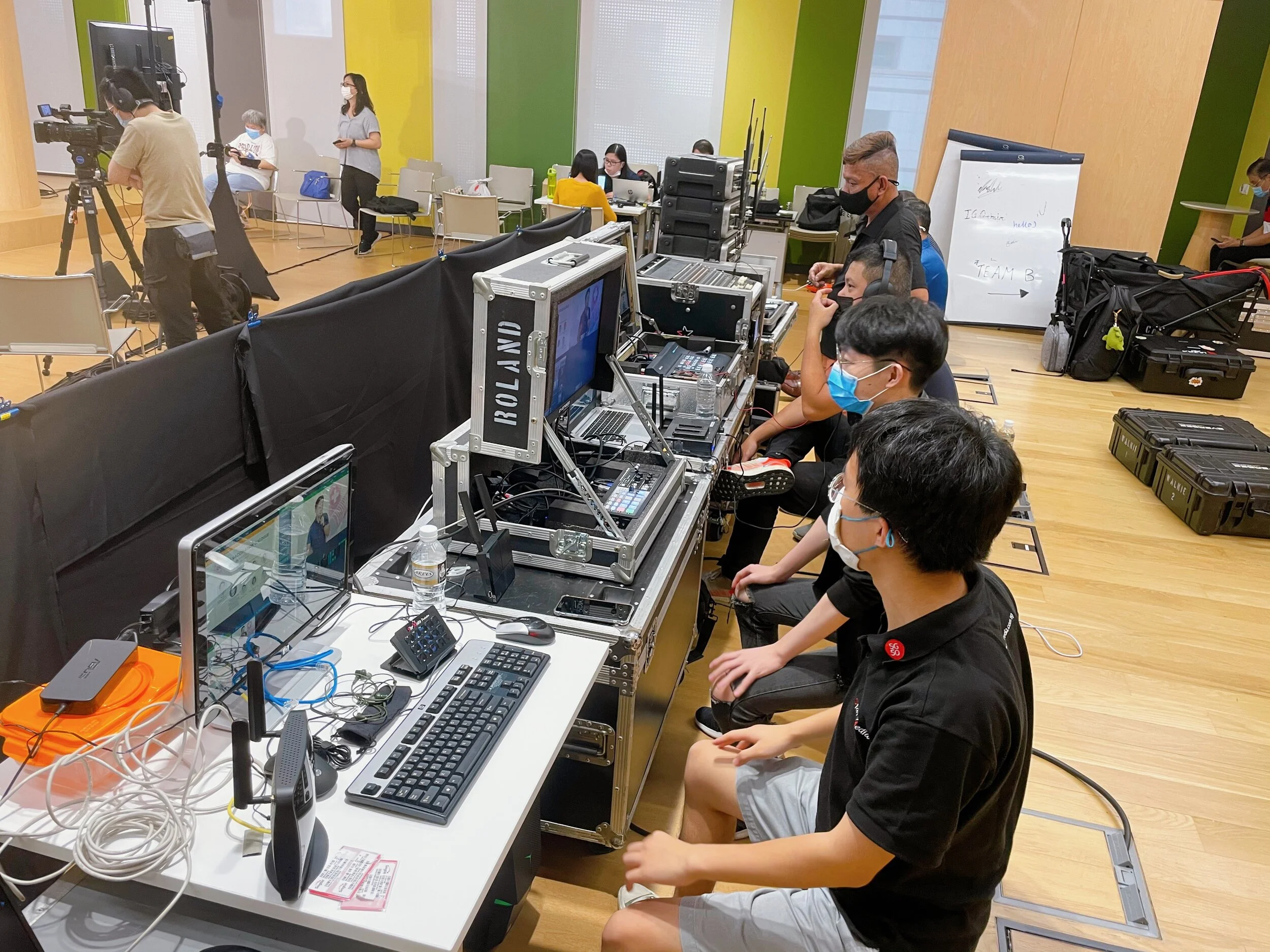 Professional livestreaming crew at work