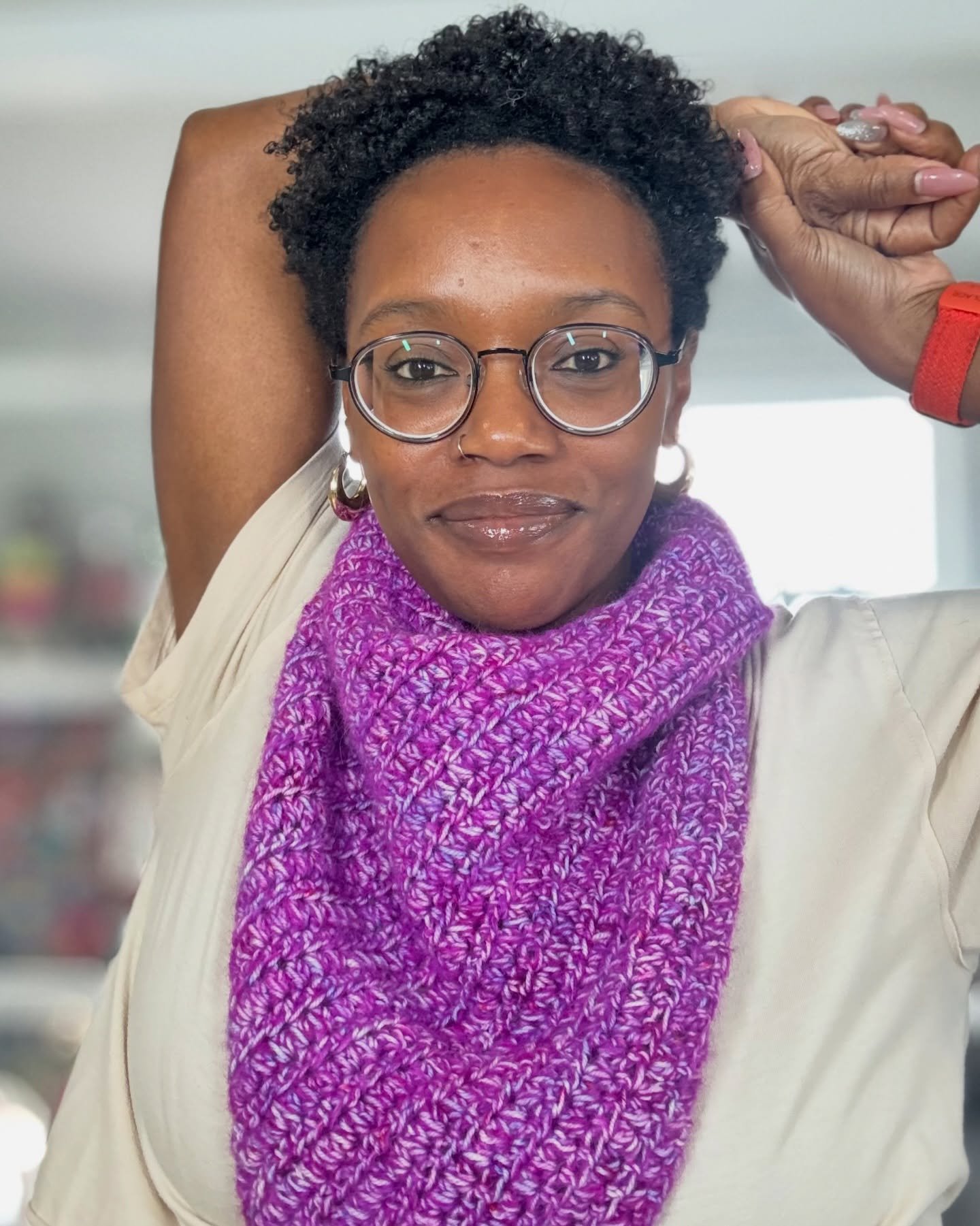 I&rsquo;ve been so excited to share this one 💜✨
Meet Grainline &mdash; a modern crochet cowl pattern designed with intention, joy, and seriously satisfying stitches.

Worked on the bias for beautiful diagonal lines and effortless drape, this is the 