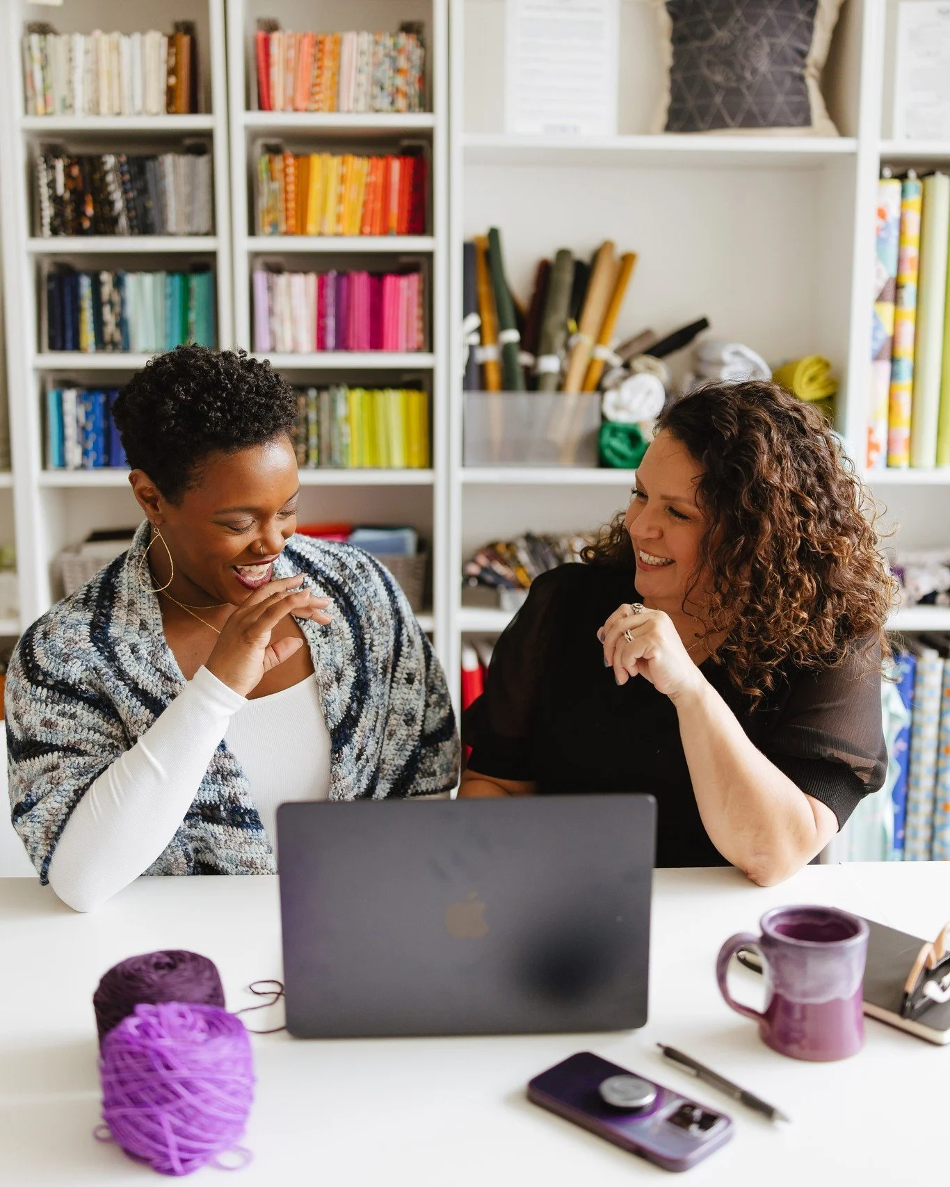 Just me and Michele in our natural habitat: laughing way too hard while talking tech (with yarn nearby, obviously). 😄🧶💻

Michele just launched @heygosadi &mdash; a new site built to make it easier for makers to make more and for designers to publi
