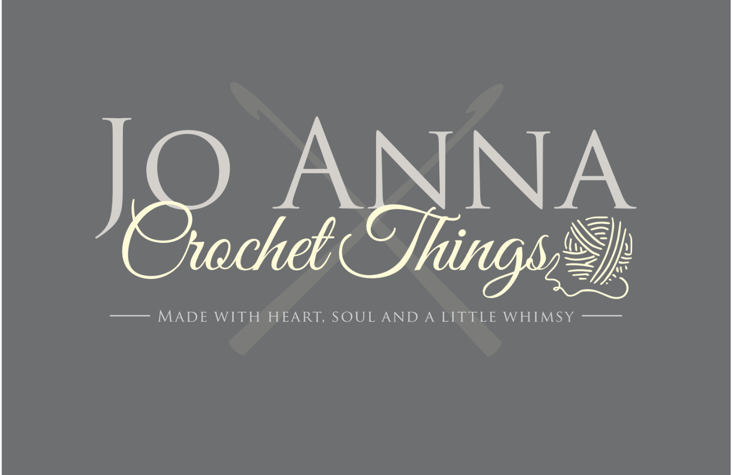 Logo for Jo Anna Crochet Things with yarn and crochet hooks, tagline 'Made with heart, soul and a little whimsy'.