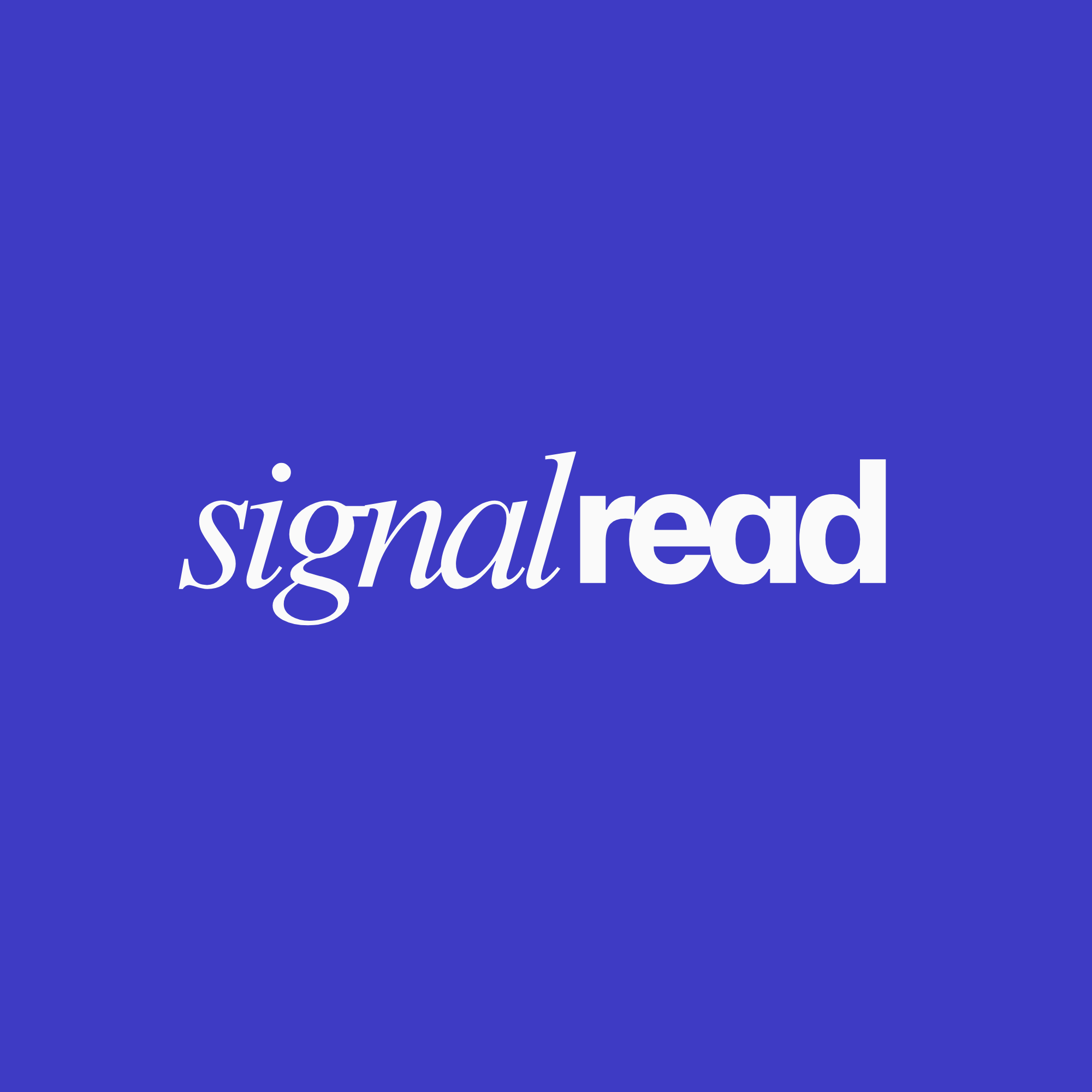 cobalt blue background with white letters that read "signal read" with "signal" in italics and "read" in bold