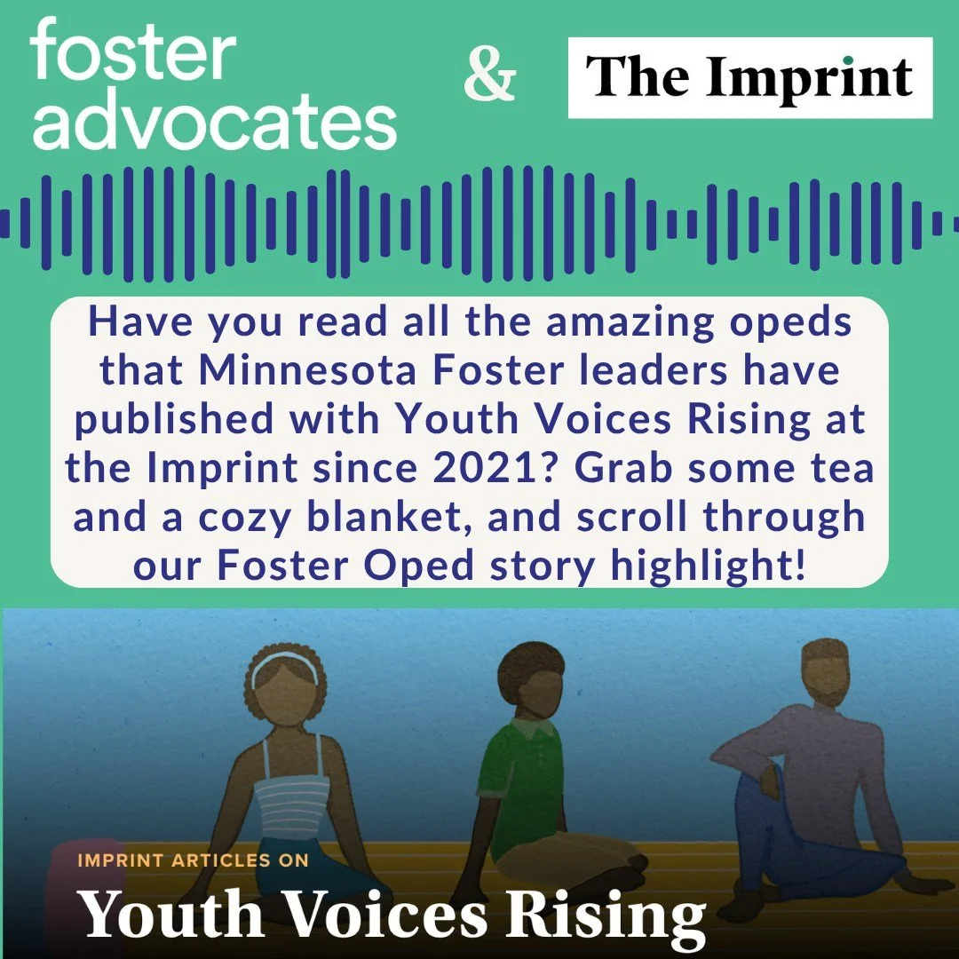 For #FosterYouthVoiceMonth, we&rsquo;re highlighting all the Minnesota Foster opeds published in partnership with @youthvoicesrising since 2021! Check out our shared story highlight on Instagram or our linktree for some fall reading!

#FYVM #FosterYo