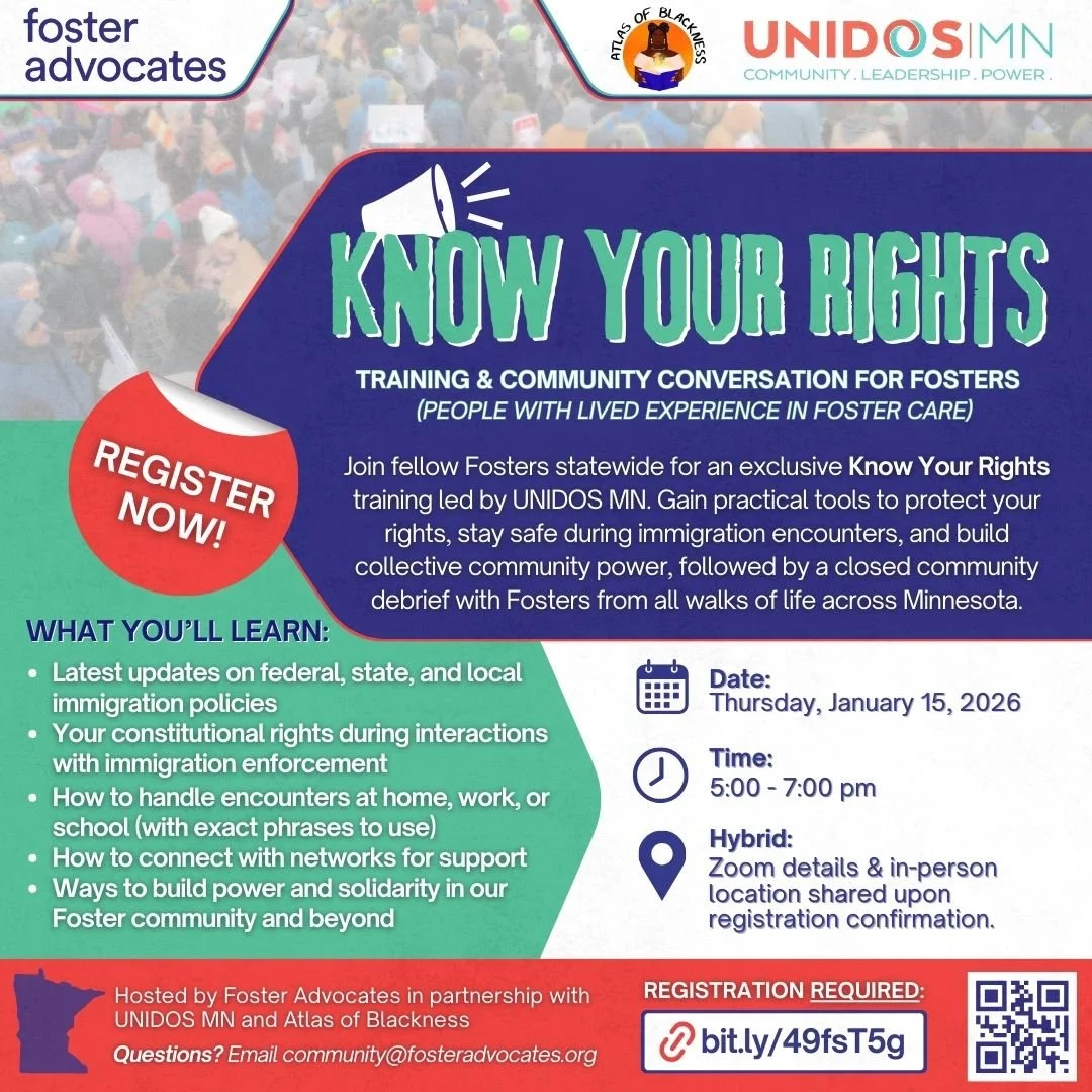 Following increased ICE activity across Minnesota, we're hosting an exclusive Know Your Rights training for the Foster community on Thursday, 5:00-7:00pm (hybrid) with @UNIDOSMN.

Learn your constitutional rights, the exact phrases to use during immi