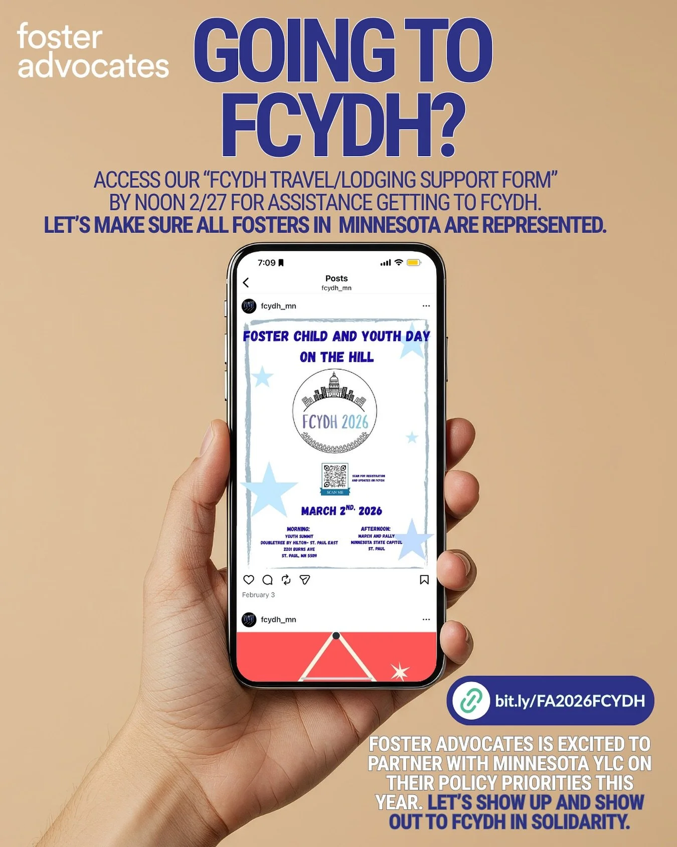Will you be at FCYDH this year? 🚀 Foster Advocates is excited to partner with the&nbsp;Minnesota Youth Leadership Council&nbsp;on their 2026 legislative priorities! The YLC plans and coordinates&nbsp;Foster Child &amp; Youth Day on the Hill (@FCYDH_