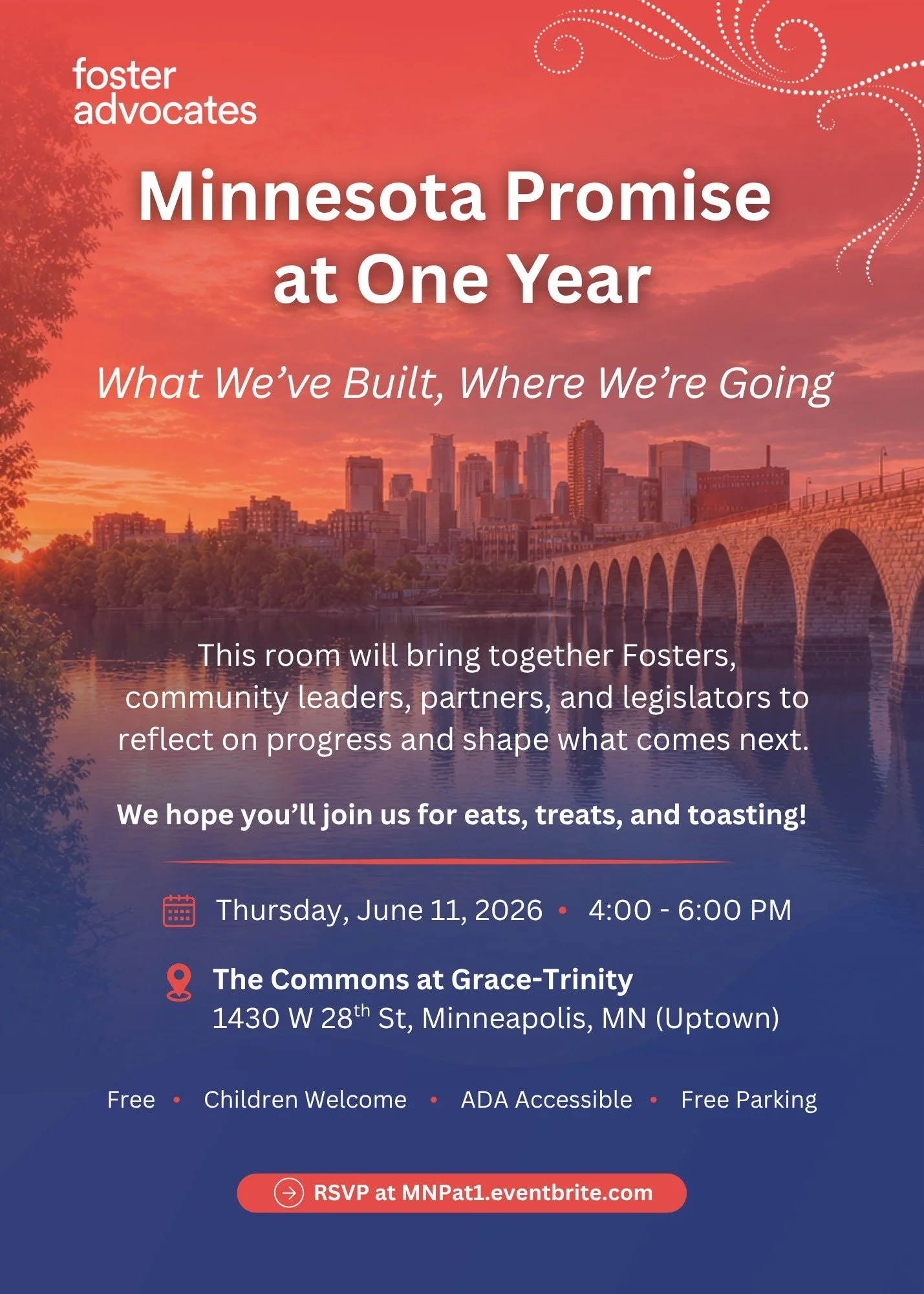 3 days away. This one matters. One year ago, Fosters across Minnesota came together to name a different future. On Thursday, we gather to see how far that vision has come.

Join us for The Minnesota Promise at One Year: What We've Built, Where We're 