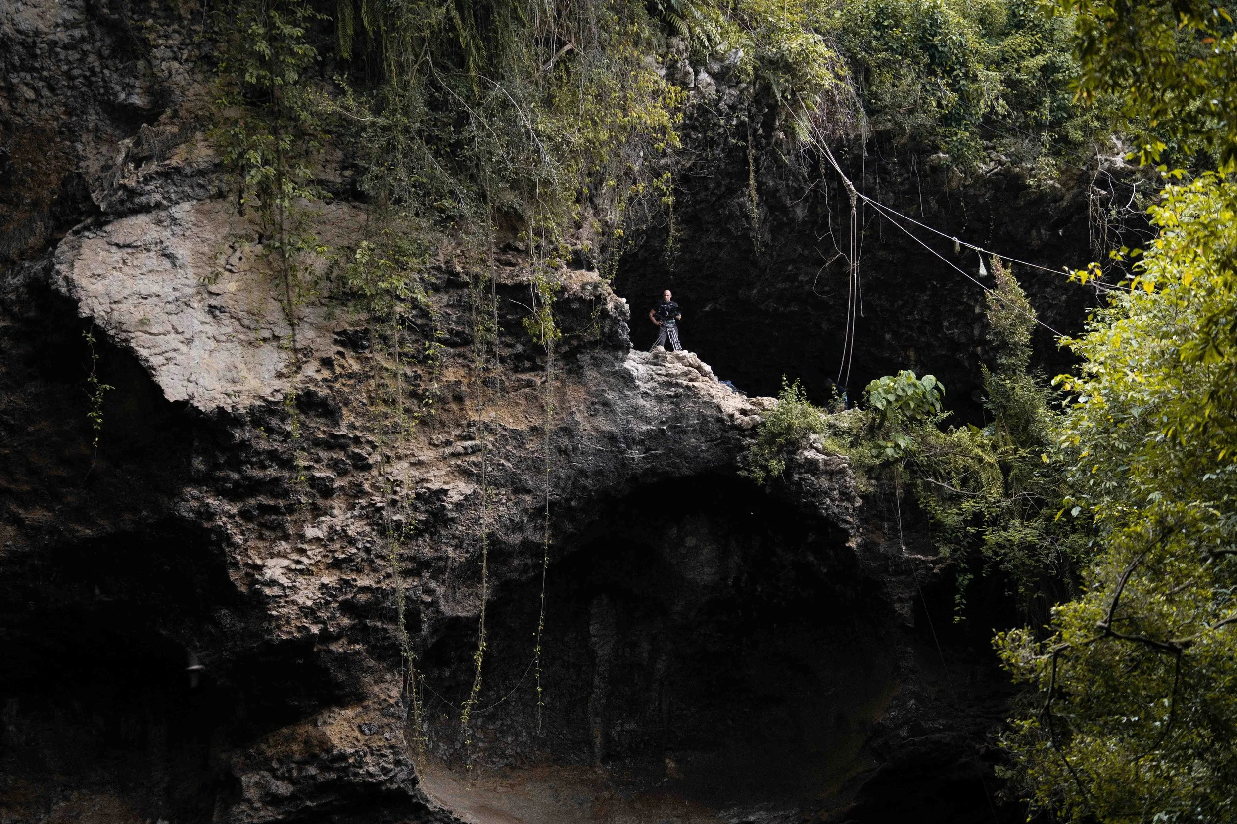 A long way down... but the best place to capture the bat exodus!