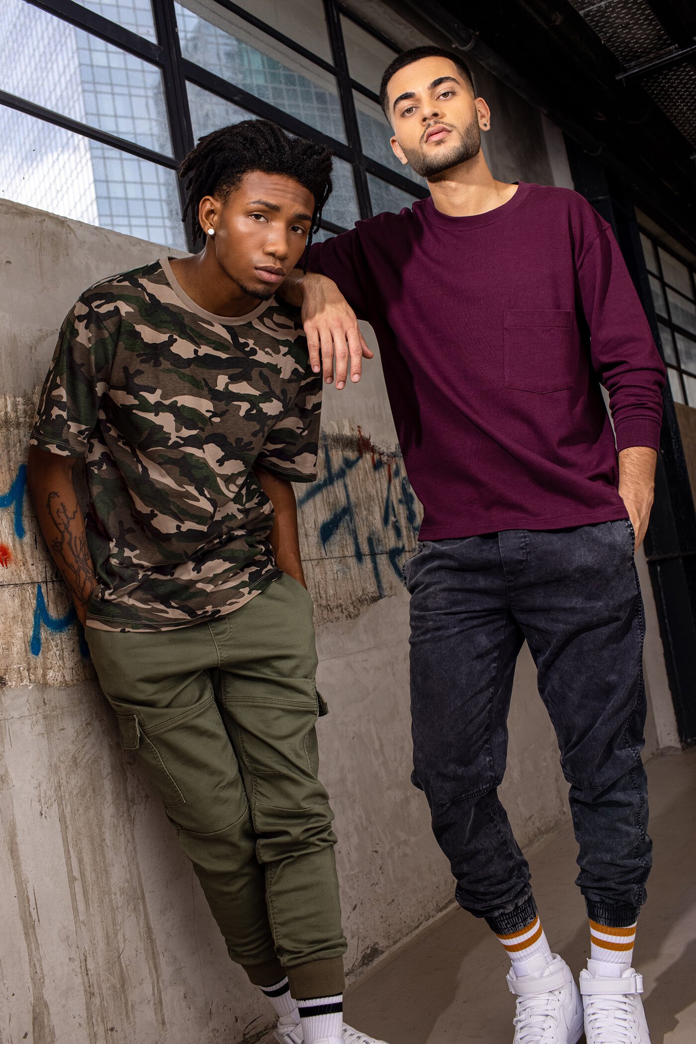 cool young guys fashion cammo red tee denim cargo pants diverse hong kong photography.jpg