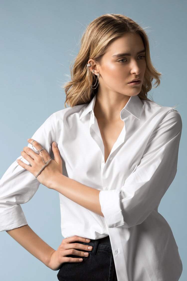 valentine powerful pose white shirt blonde female jewellery apm monaco mediam rare creative agency hong kong.jpg