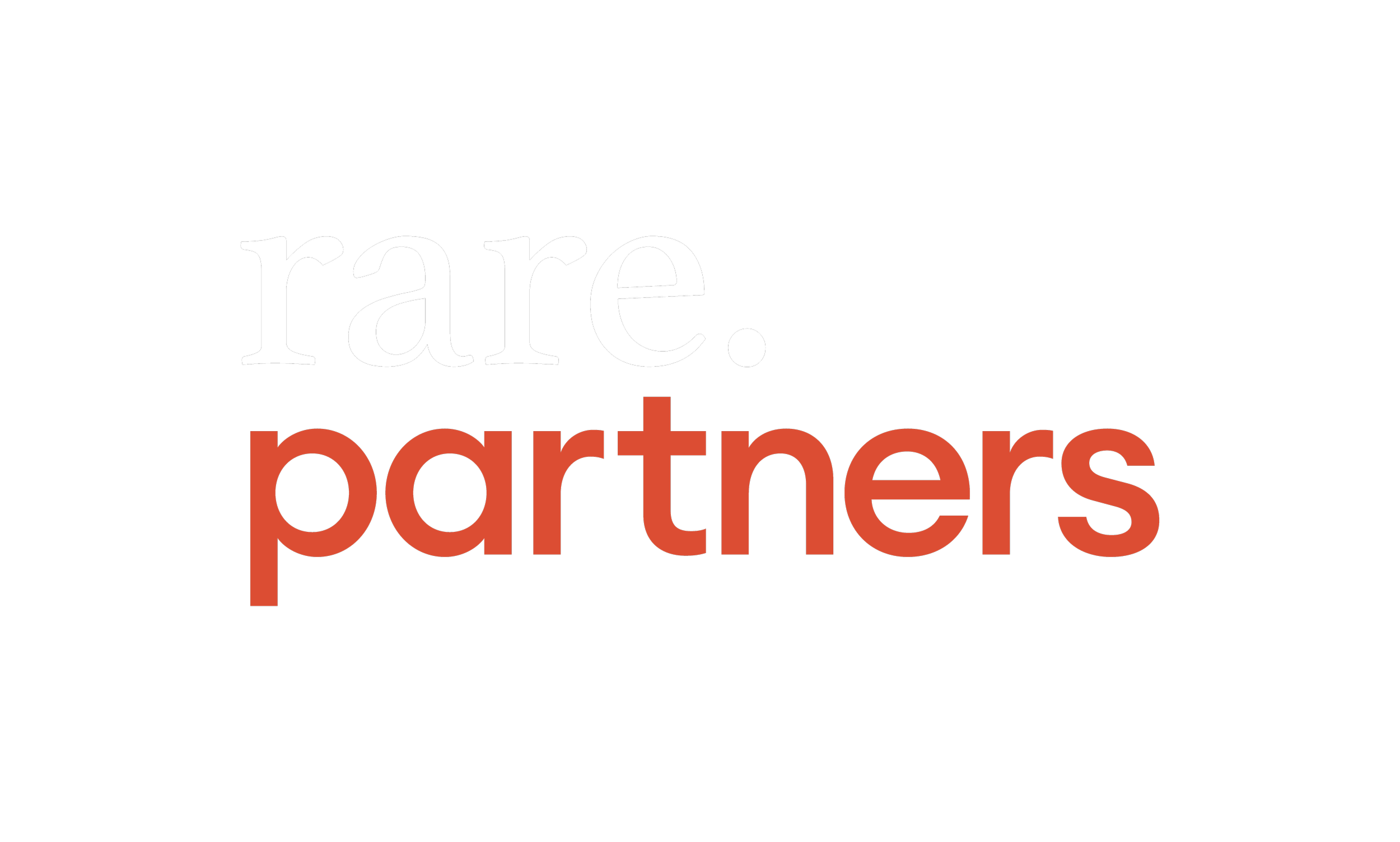 Text reads 'rare. partners' with 'rare.' in white and 'partners' in red on a black background.