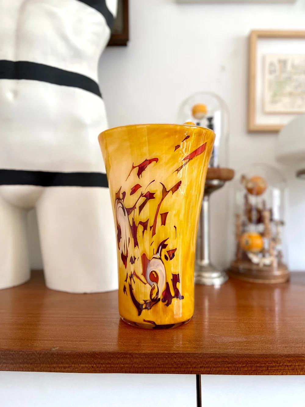 Magnifique Vase En Pâte De Verre Et Métal