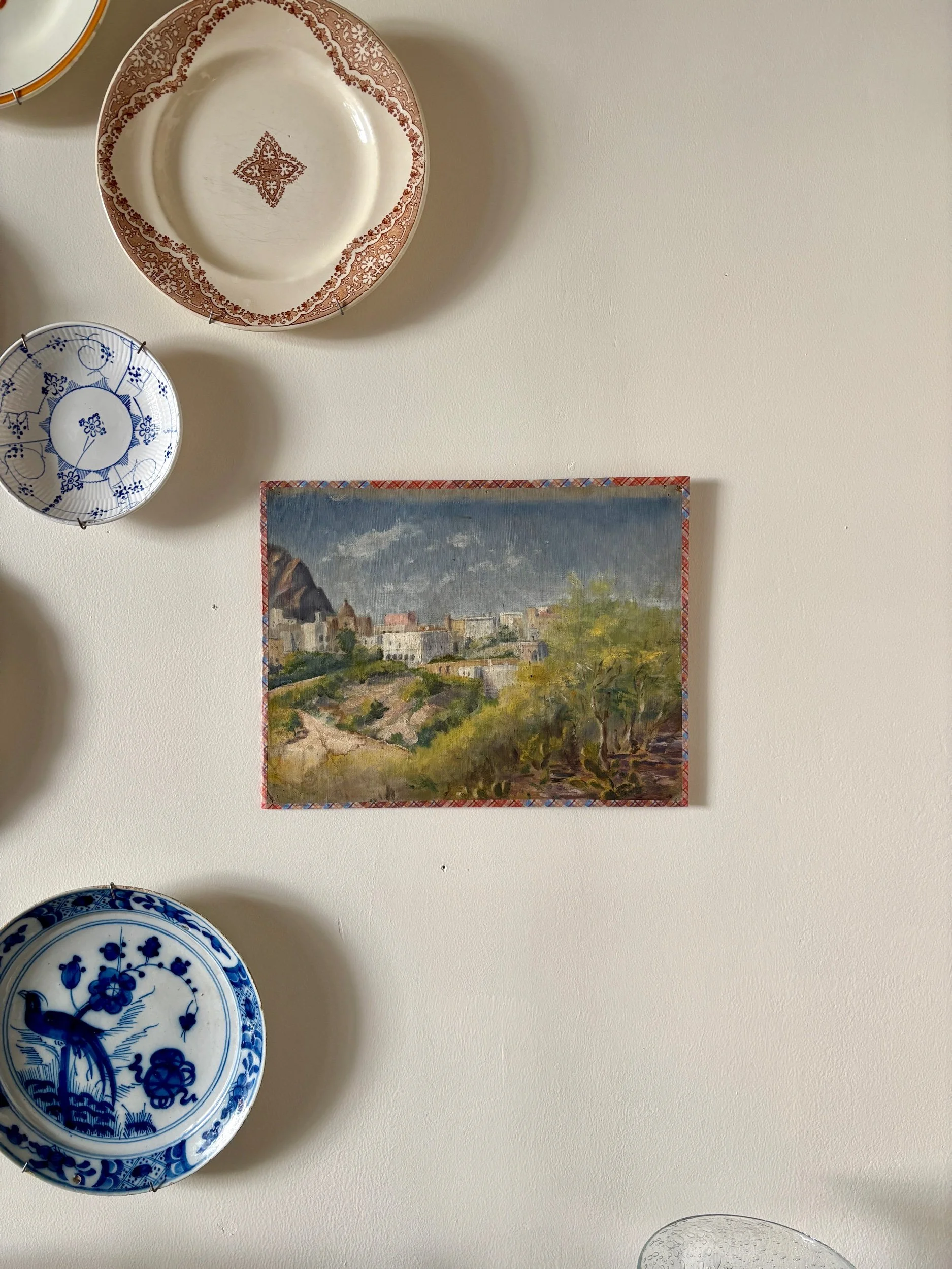 peinture-huile-toile-village-foret-1-art-decoration-vintage-axs-design-paris-france